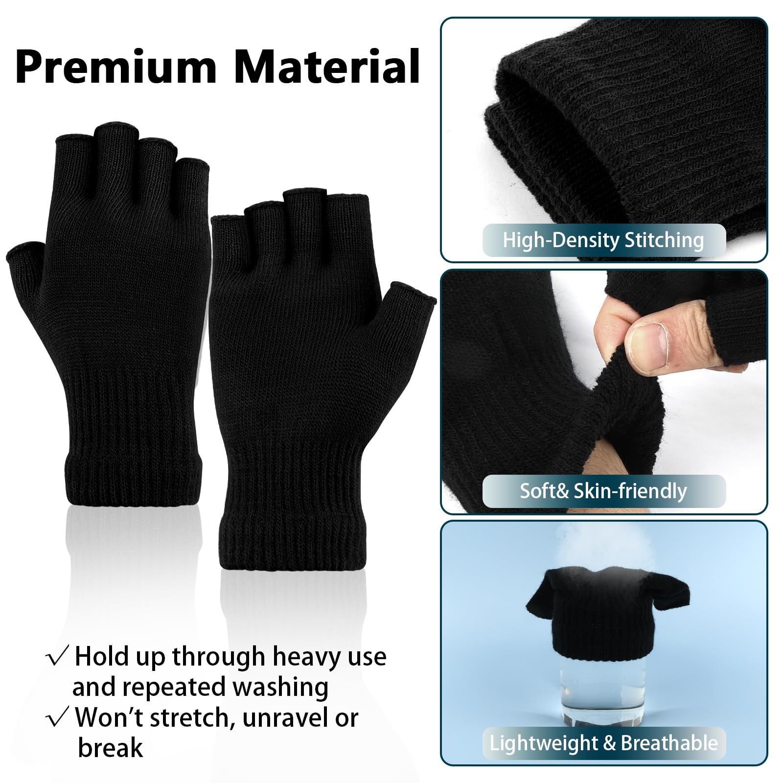 4 Pairs Winter Alpaca Wool Fingerless Gloves Men’s Knitted Half Finger Mitten