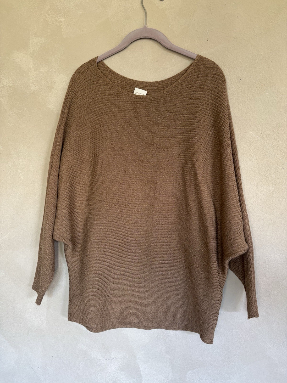 Chico’s Boat Neck Batwing Dolman Sleeve Sweater Brown Size XL