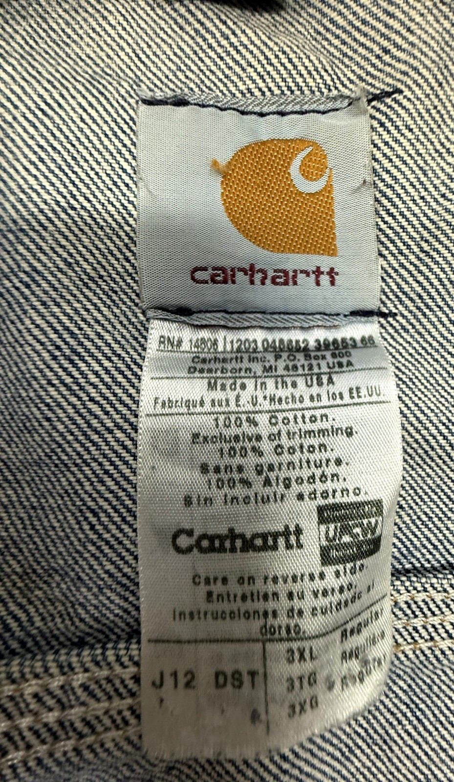 Vintage CARHARTT J12DST Mens 3XL Reg Cotton Denim Trucker Jean Jacket