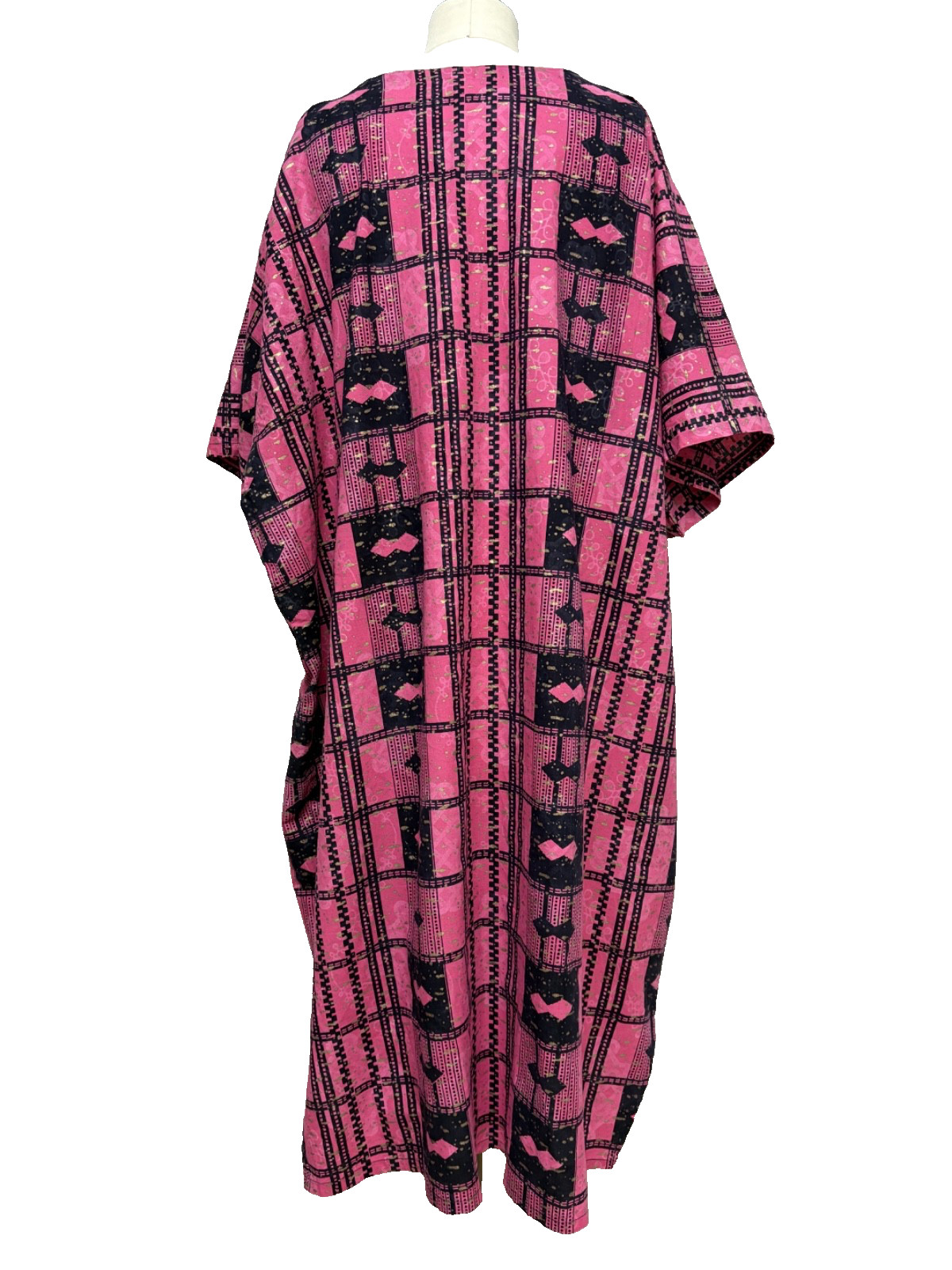 Vintage Miss Egypt Dress Middle Eastern Kaftan Pink Gold Print Ethnic Cotton OS