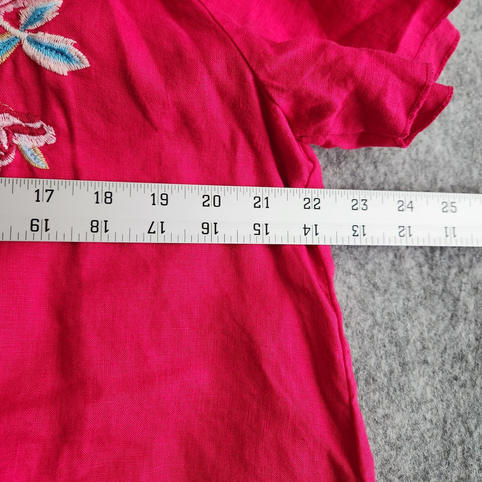 Johnny Was Floral Embroidered Blouse Tunic Top XL Hot Pink Bohemian Fiesta Indie