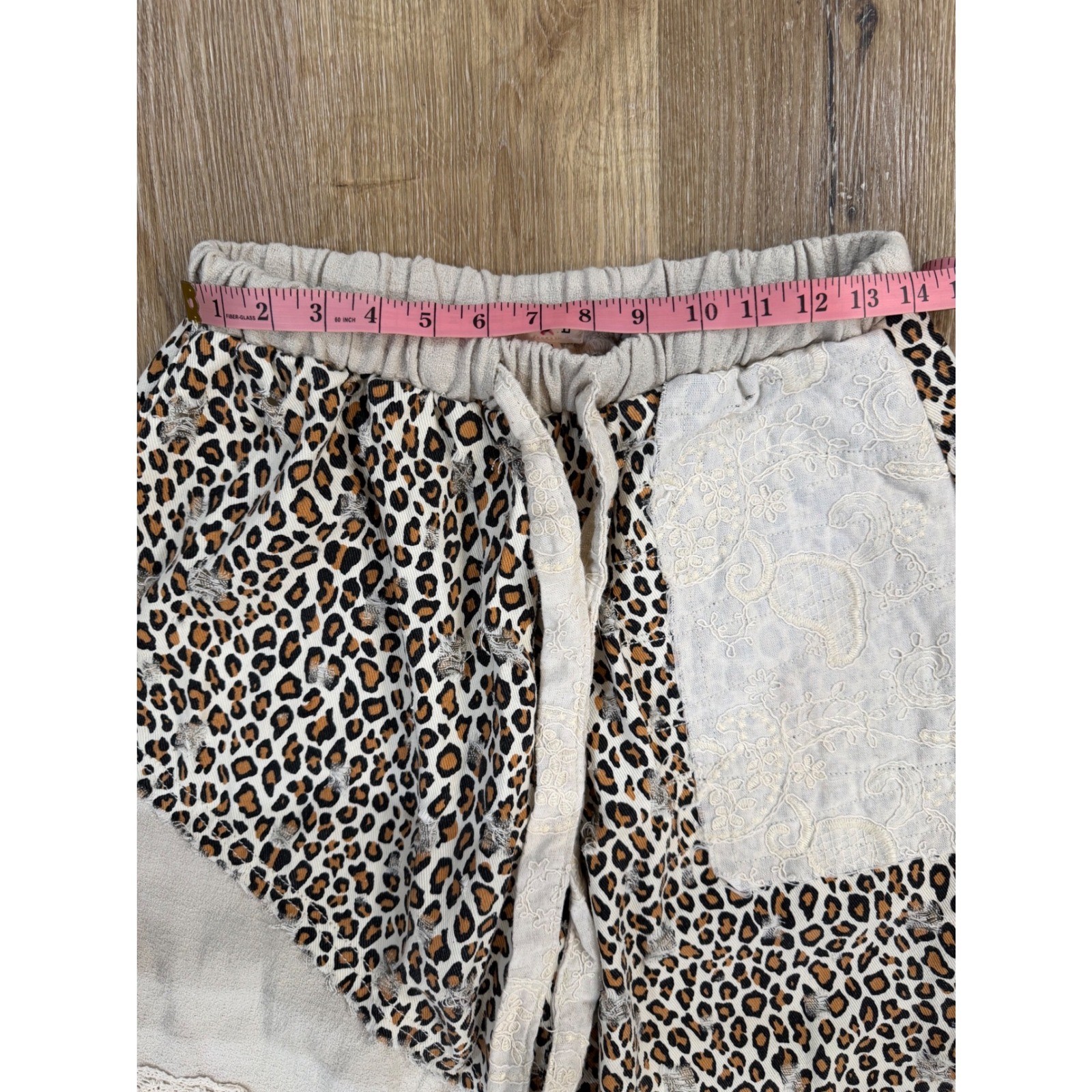 POL Patchwork Harem Pants Womens Medium Leopard Lace Distressed Boho Joggers