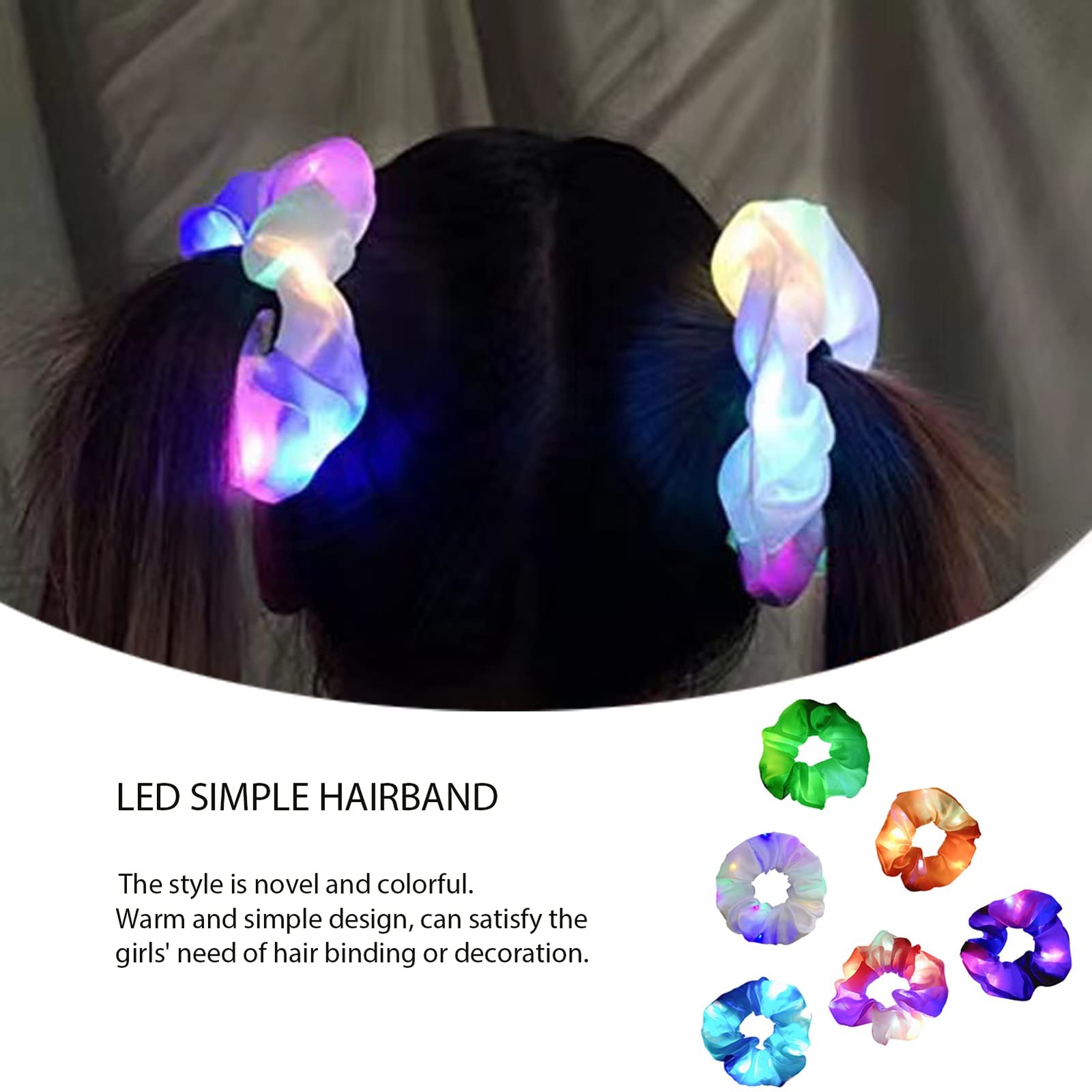 LED Scrunchies, 6 Pcs Light 1 Count (Pack of 6), Blue,Green,White,Pink,Purple