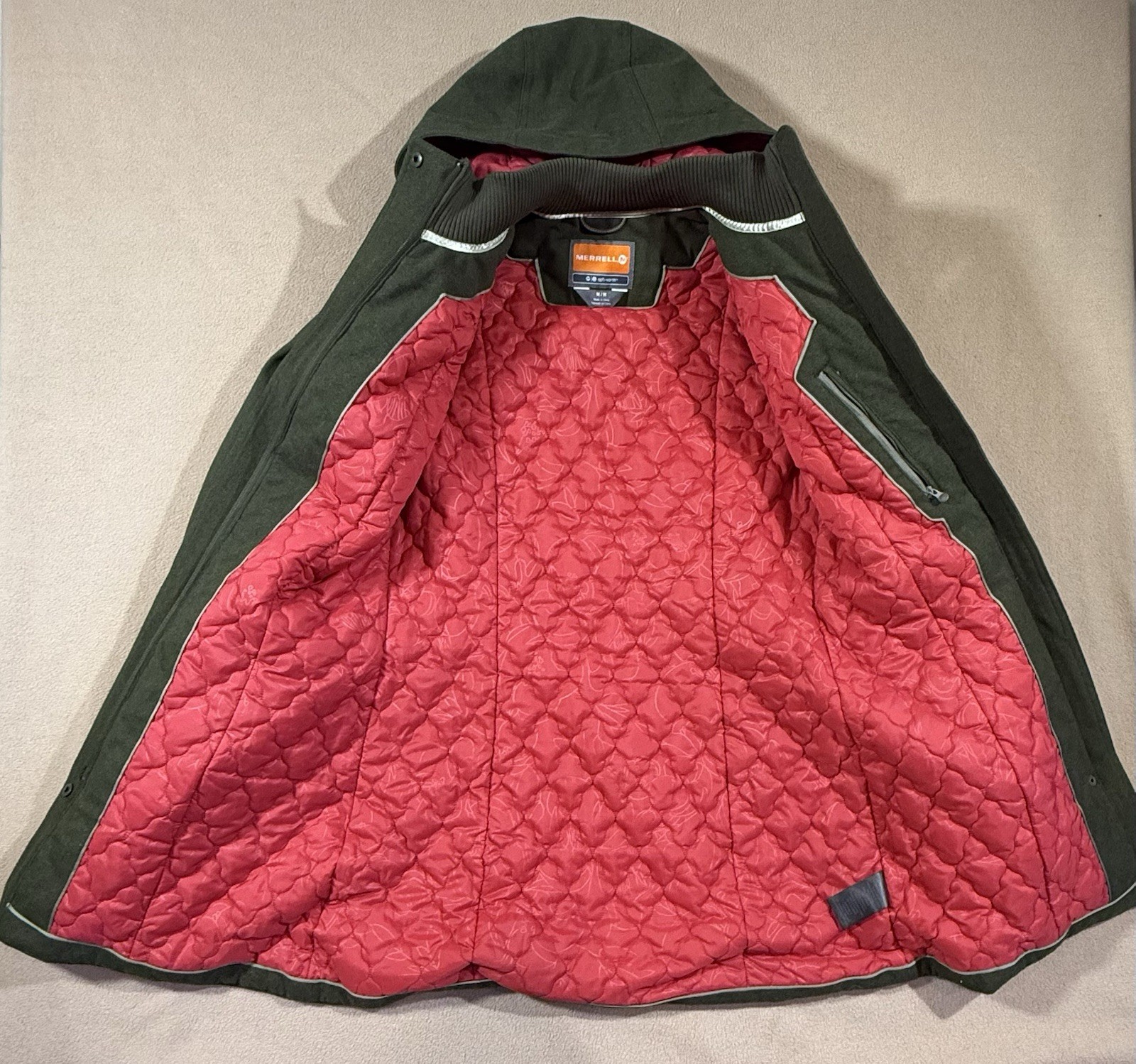 M Green Women’s Merrell Opti-Warm Duffle Coat Full Zip Toggle Quilt Lined Hooded