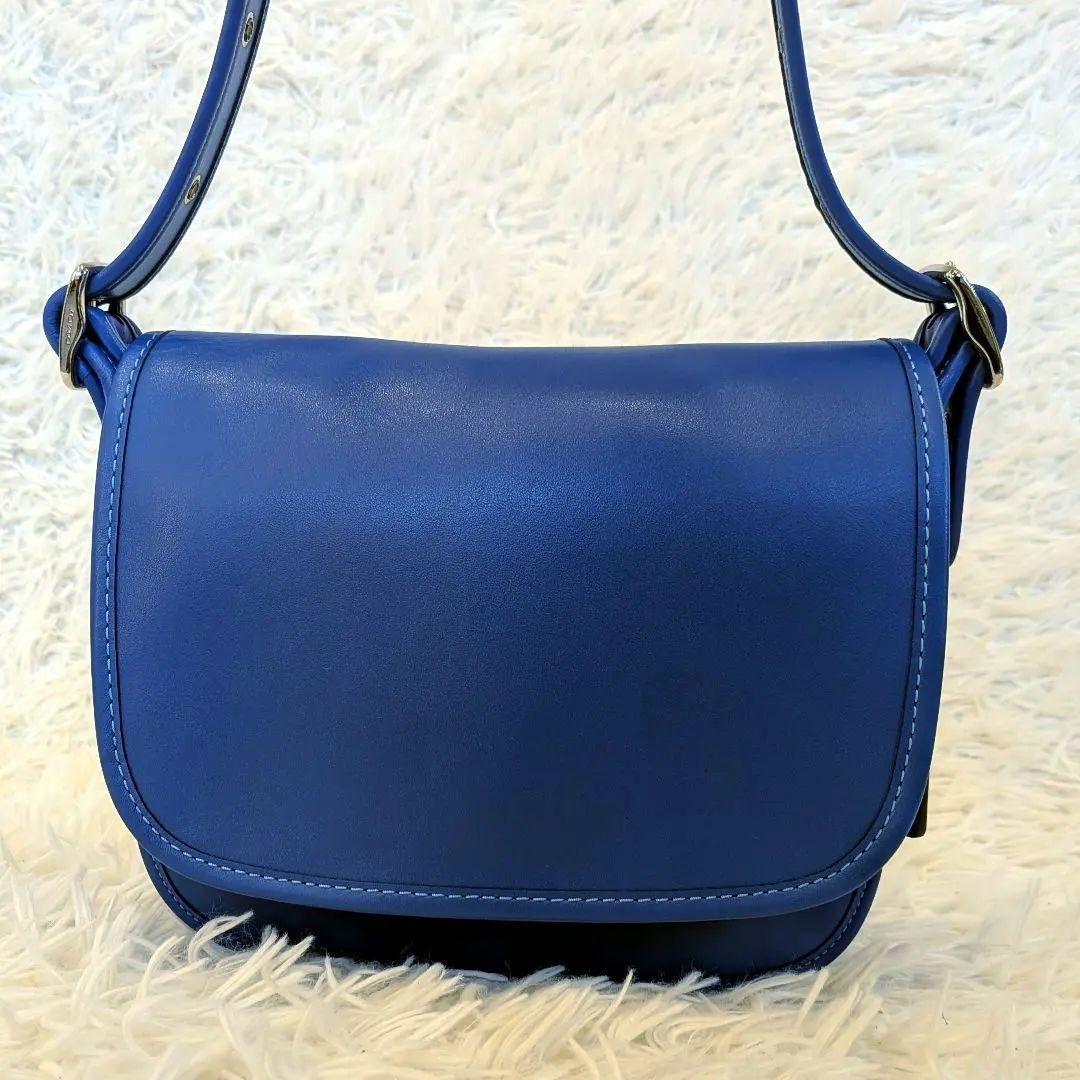 Coach Blue Studded Leather Shoulder Bag 8.3×7.9×3.1in Used