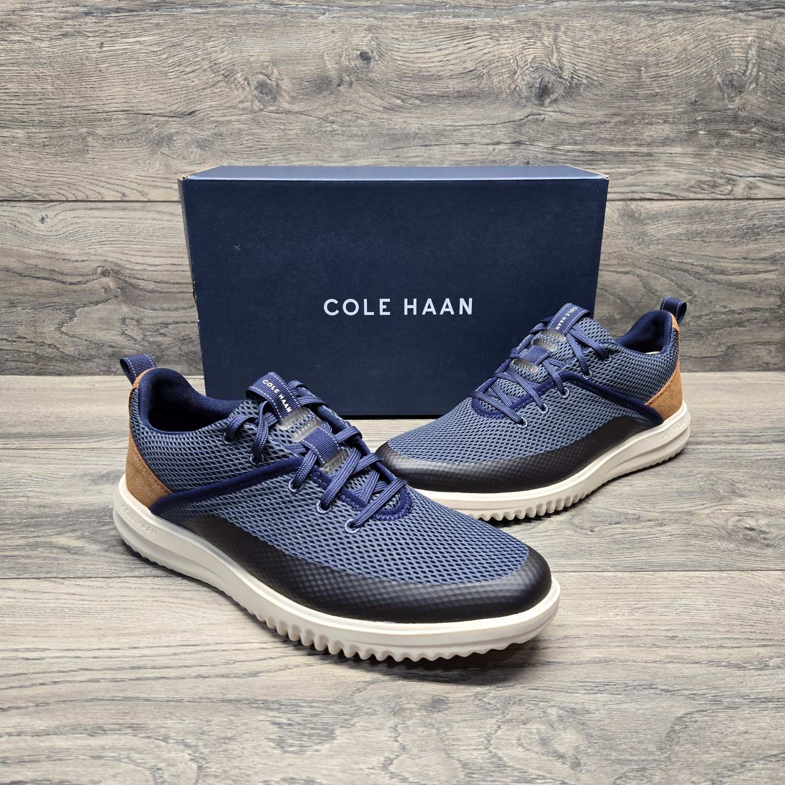 Cole Haan Grand+ Hybrid Sneakers Navy Blue Woven Leather Comfort Shoes Mens Size
