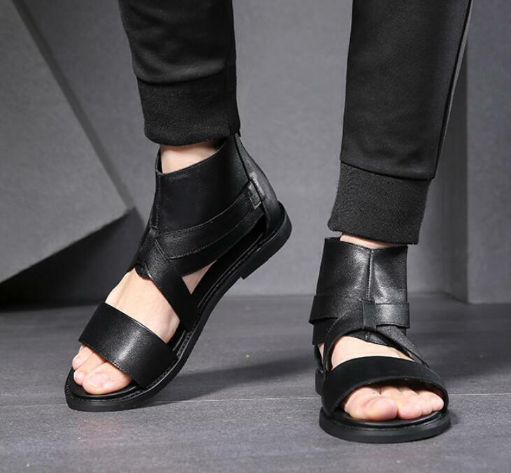Men’s Faux Leather Sandals Open Toe High Top Gladiator Beach Roman Shoes Retro