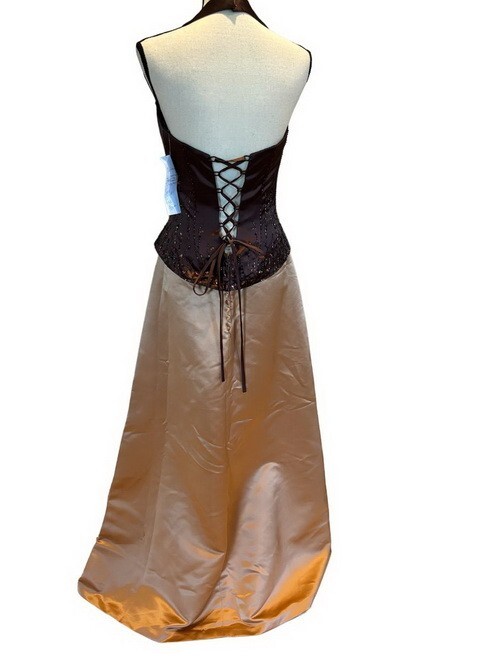 Bella Formals By Venus Brown Caramel Beaded Halter Corset Gown Size 10 $325