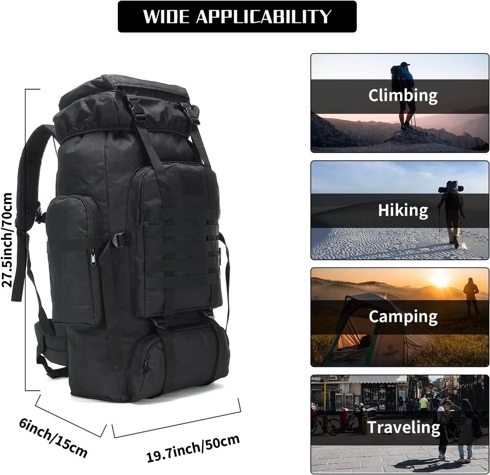 80L/100L Outdoor Travel Backpack Rucksack Camping Tactical Hiking Trekking Bag