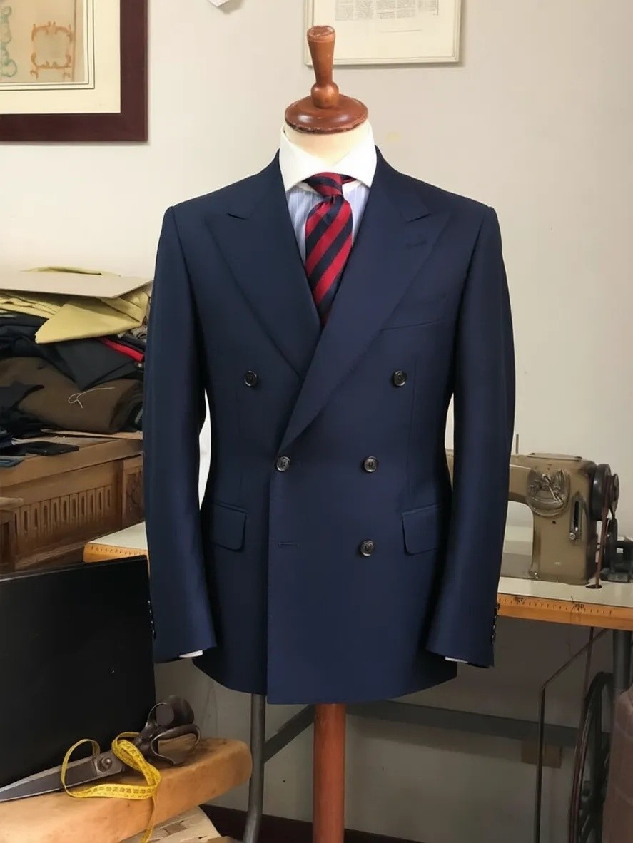 Navy Men’s Suits Peak Lapel Double Breasted Business Formal for Groom Wedding