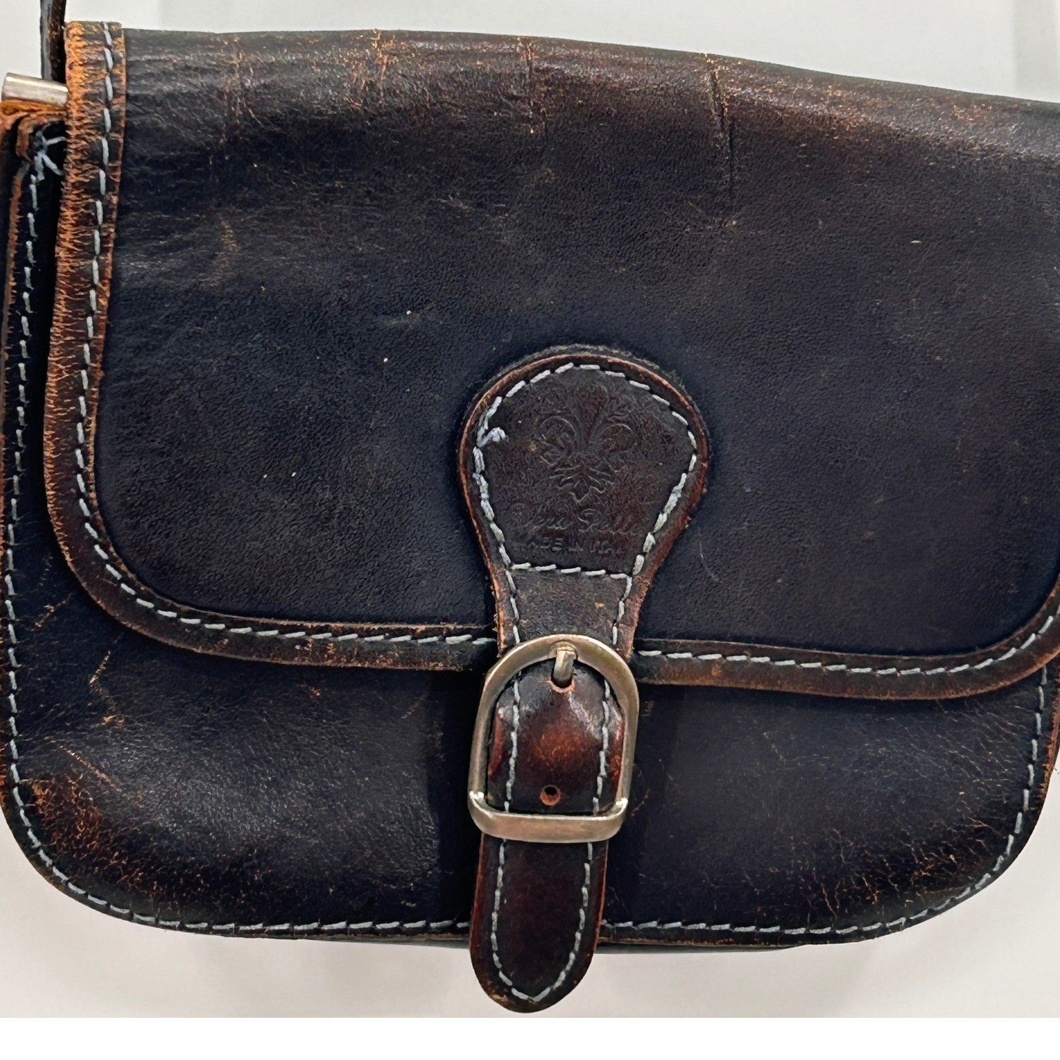 Vintage Vera Pelle Italian Genuine Leather Brown Crossbody Saddle Bag Equestrian