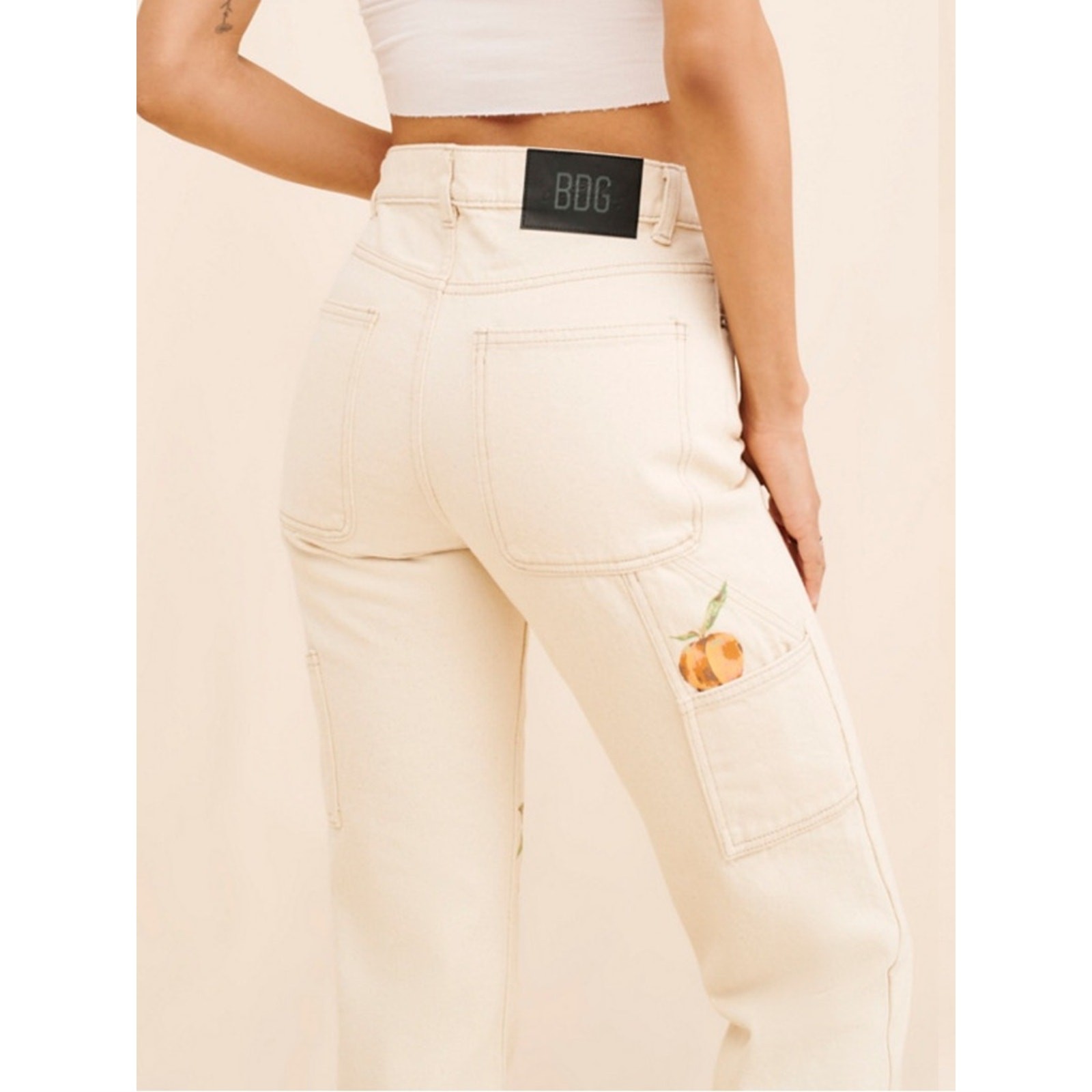 BDG Urban Outfitters Peach Print Utility/Carpenter Jeans Creme Size 27×30