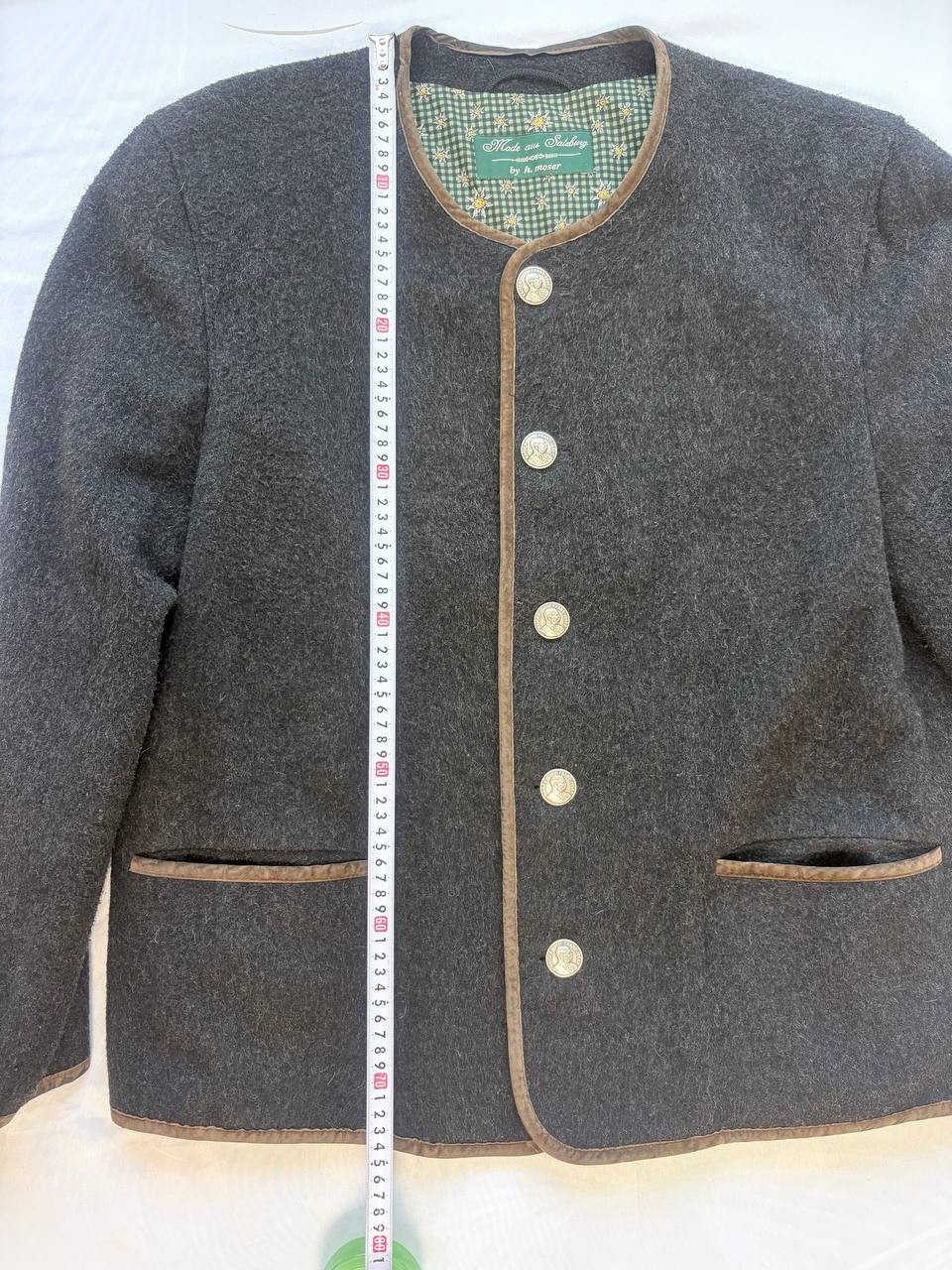 Vintage H Moser Salzburg Men Loden Coat Grey Wool Trachten 54 XL Kaiser Franz
