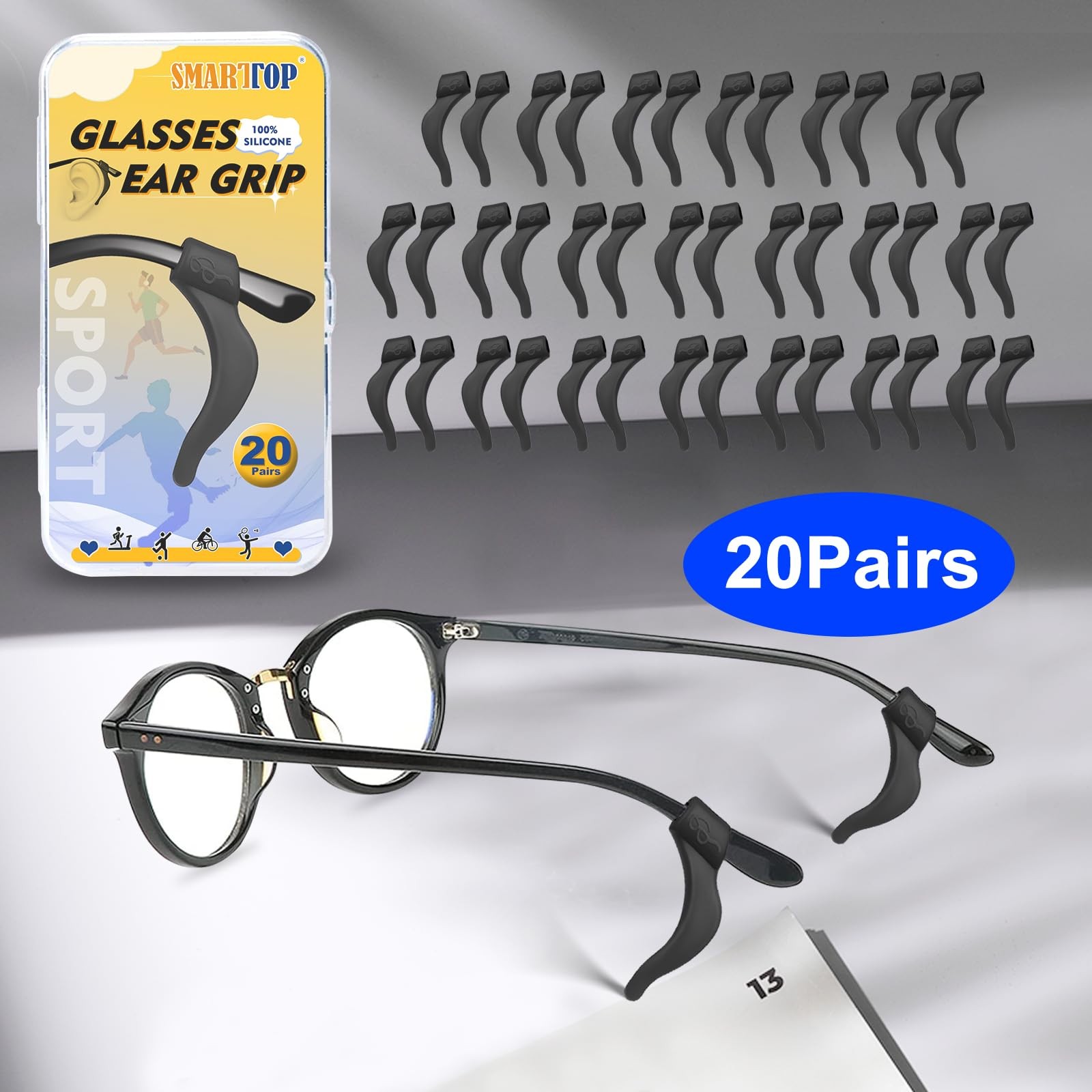 SMARTTOP Eyeglass Ear Grips -20 Pairs eye glasses ear S-22A, Us-s-22a-blck