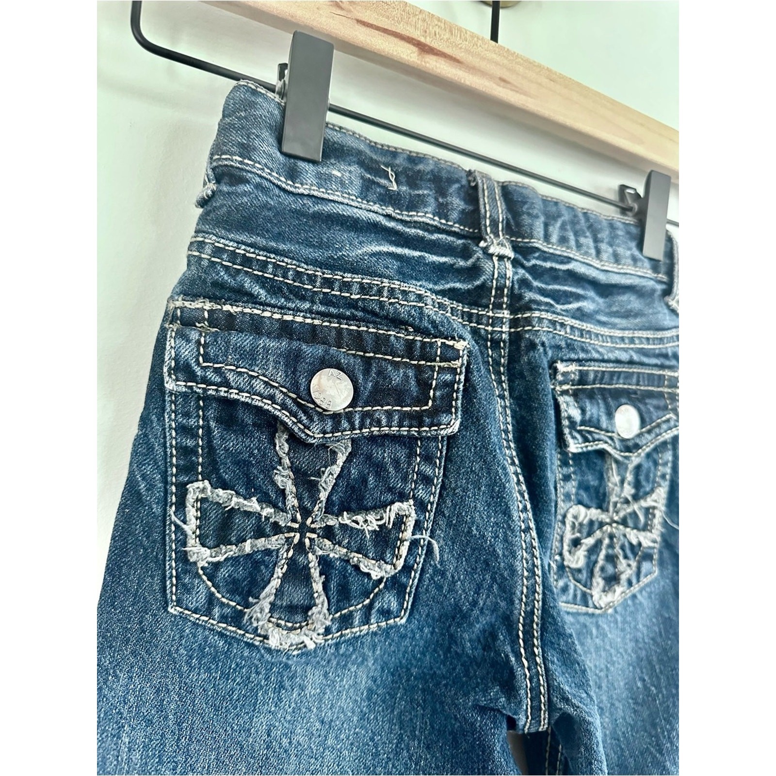 Y2K Arizona Jean Co Boys Size 7 Dark Wash Flap Pocket Jeans Rock Revival Style