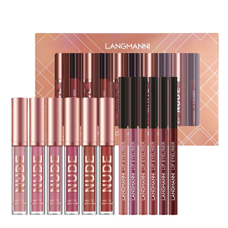 Lip Liner And Lipstick Makeup 12 Pcs Set 6 Matte Lipstick 6 Lip Liner Pens Water