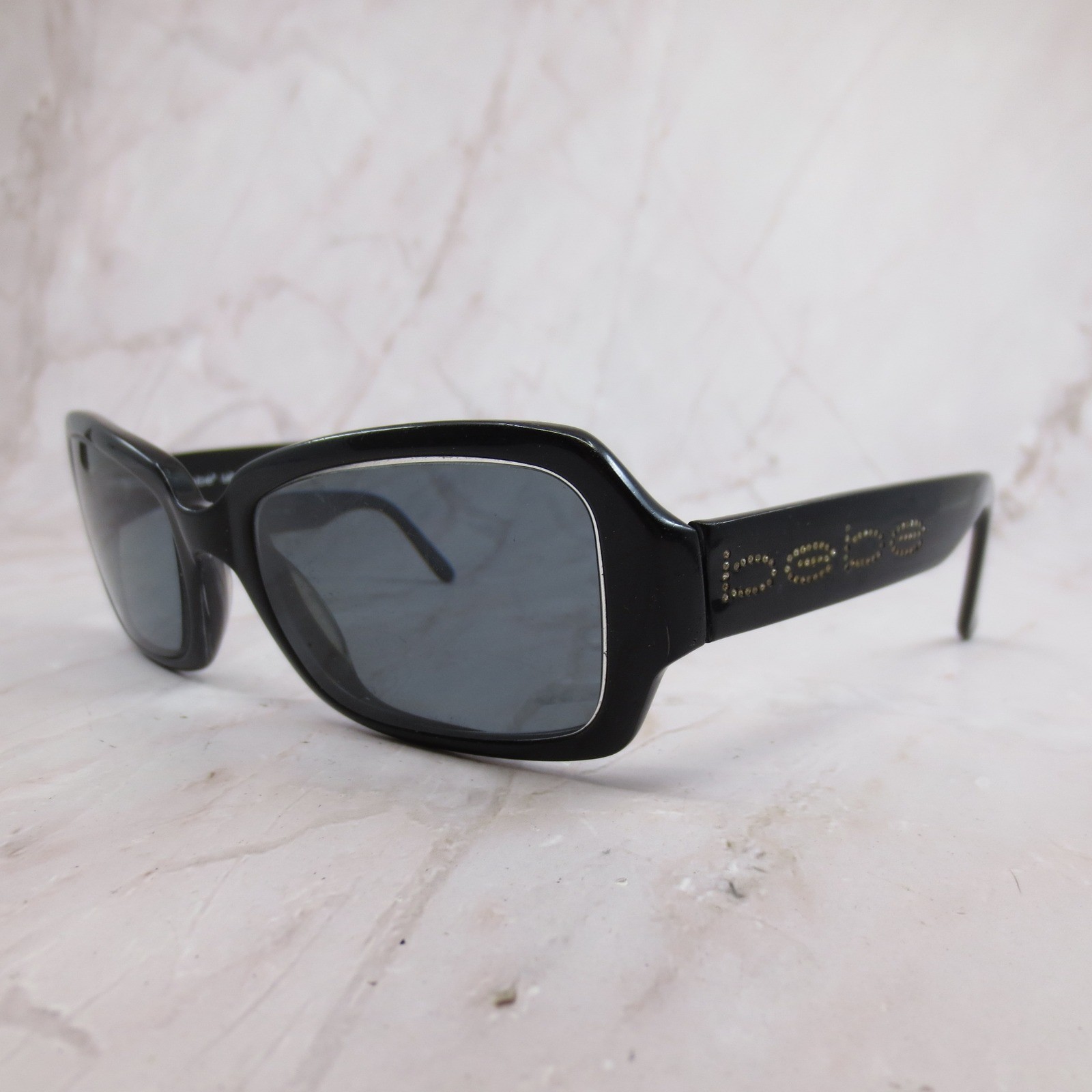 Bebe LaRok Sunglasses Black Rectangular Rhinestone Logo Frames 55-18-130