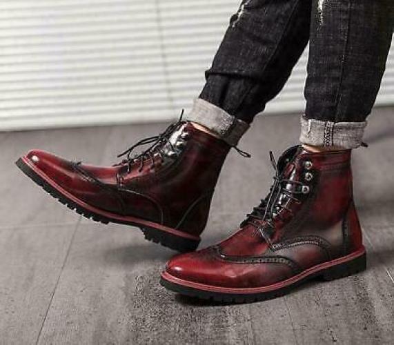 Mens High Top Brogue Shoes Carved Wingtip Lace Up Dress Casual Ankle Boots Hot