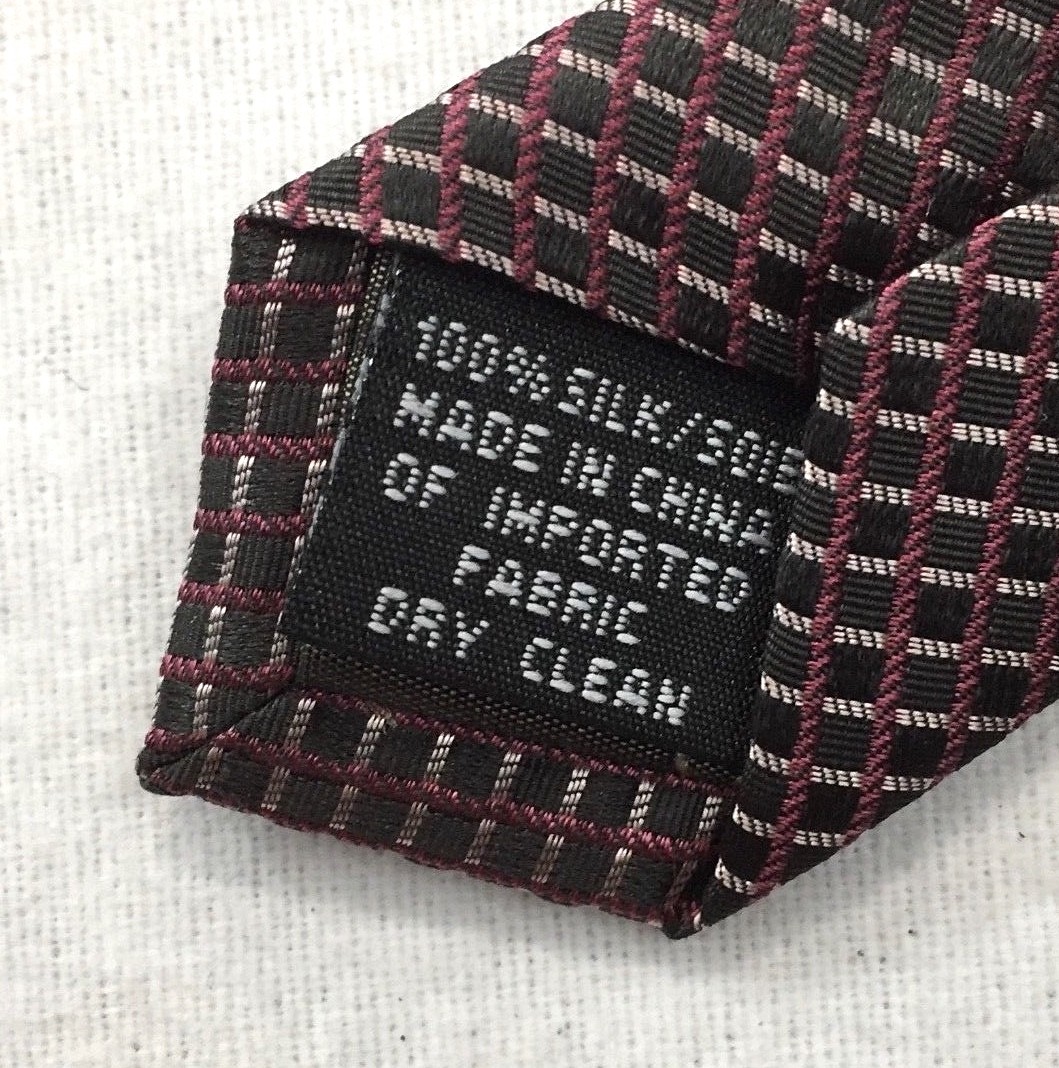 Calvin Klein Men’s Burgundy Dark Gray Check Grid 100% Silk Necktie NEW w/Tag