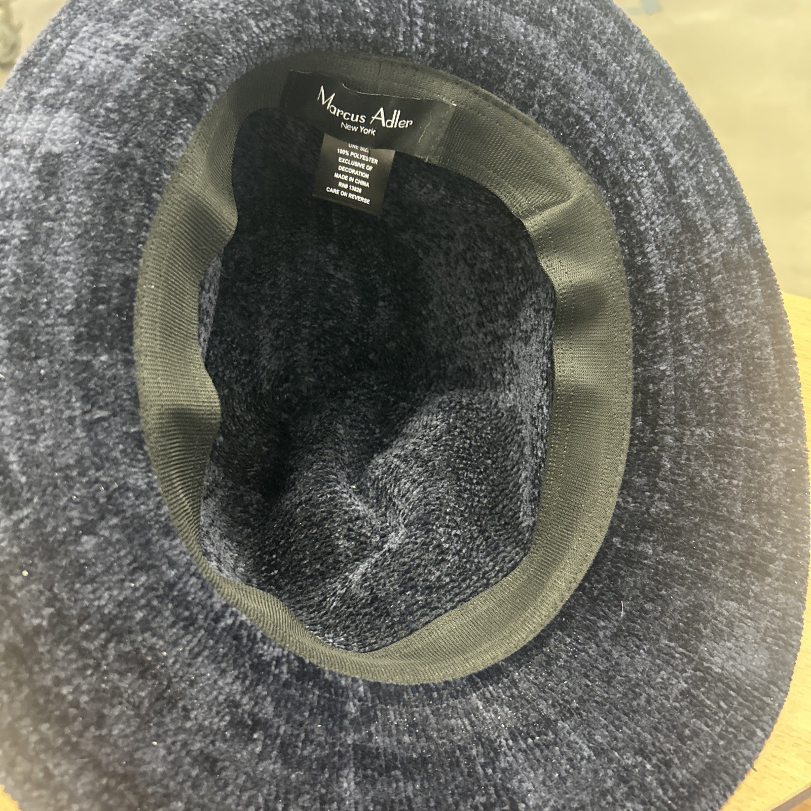 Marcus Adler Chenille Hat With Leather Trim Band Fall/Winter Boho Navy Blue