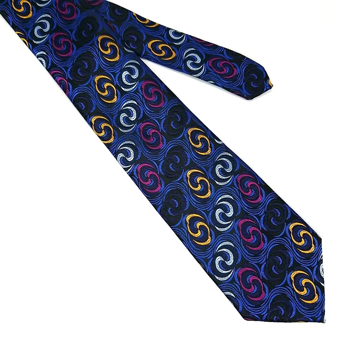 Hi-Tie Luxury Narrow Tie Blue Colorful Swirl Pattern Silk Necktie 58″ x 3.25″
