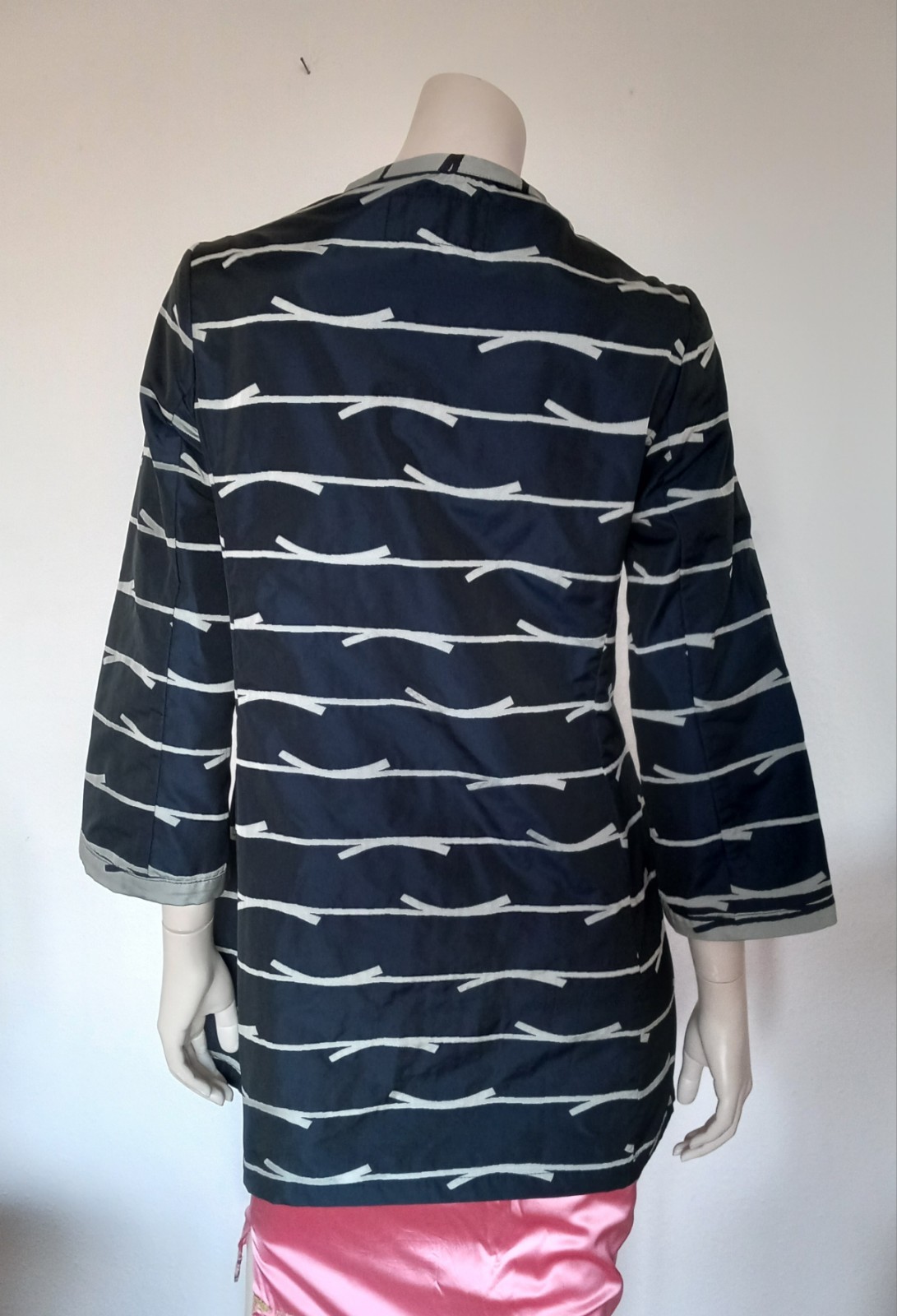 RIANI Coat Kimono Style Blue Grey Graphic Print 3/4 Sleeves Collared 36/38