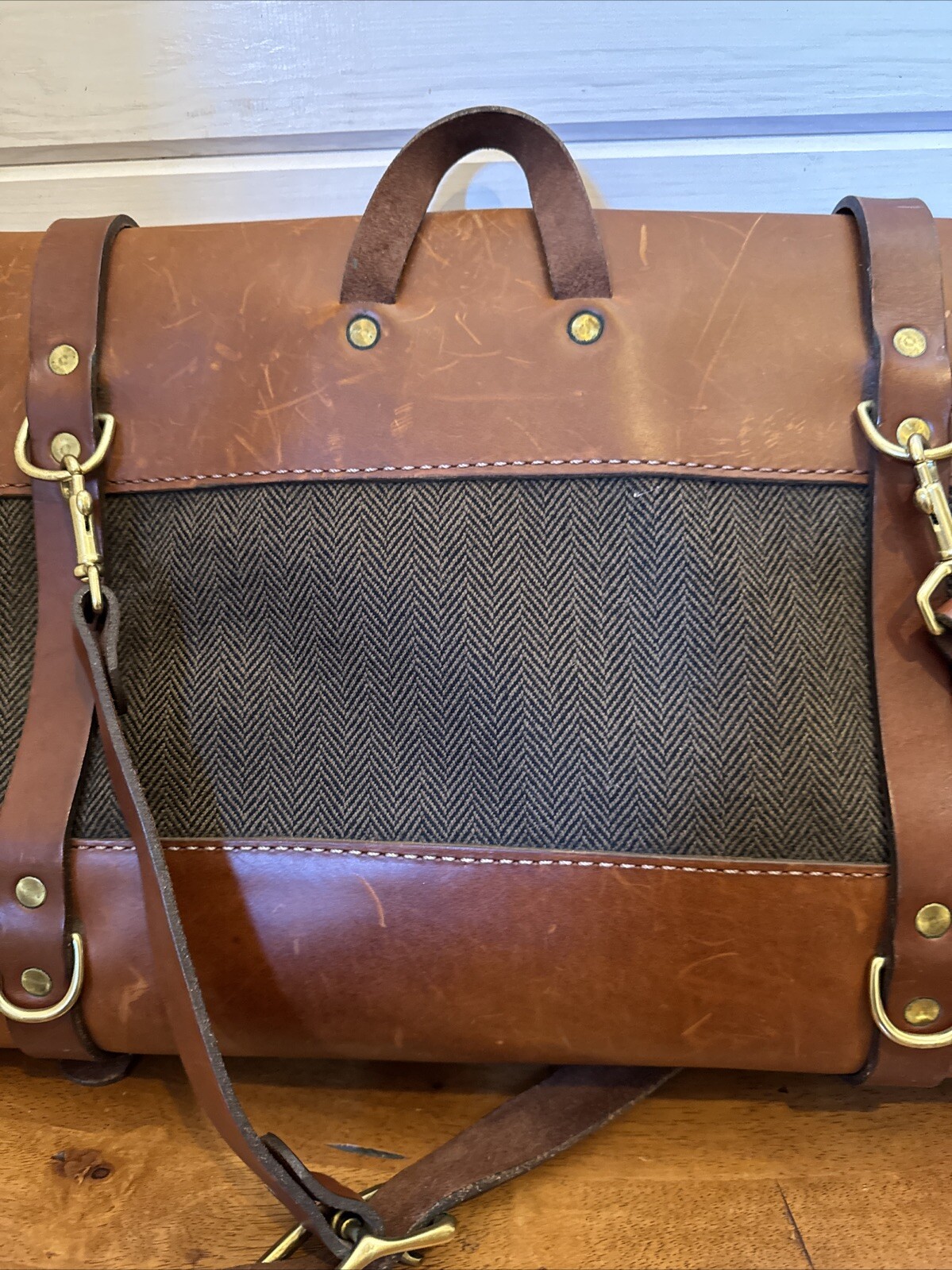 Heimies Made Leather And Tweed Messenger Bag EUC