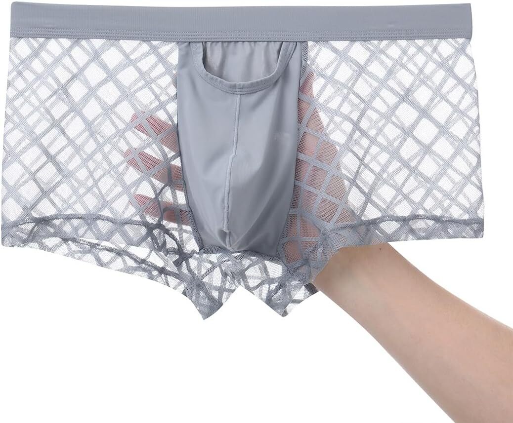 Men’s Mesh Boxer Briefs Big Pouch Sexy Trunks See Through Short Boxers