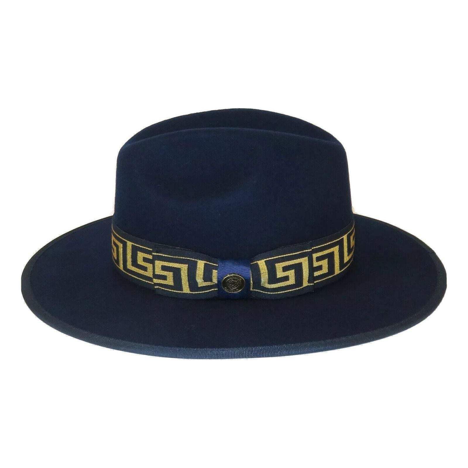 Men Bruno Capelo Hat Australian Wool Pinch Front Fedora Wesley WE974 Navy Gold