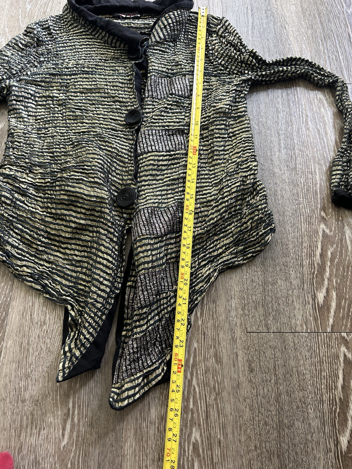Deborah Cross Textile Artist Striped Crinkle Blouse Black Gold Art To Wear Goth