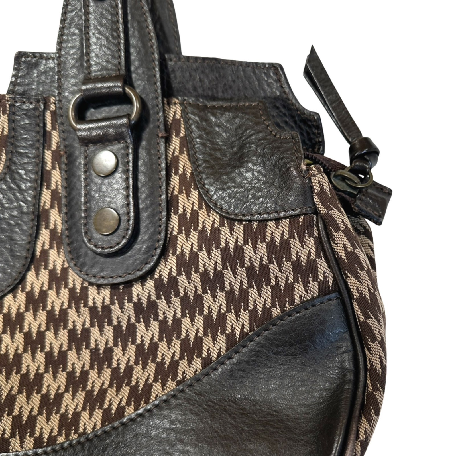 Max Mara Old Money Jacquard Monogram Brown Leather Shoulder Bag Vintage