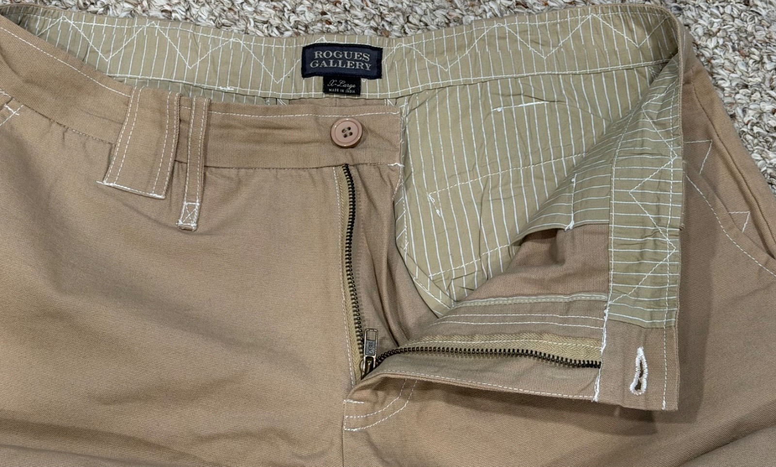 Rogues Gallery Men’s XL Tan Canvas Pants 36×28 Relaxed Straight Contrast Stitch