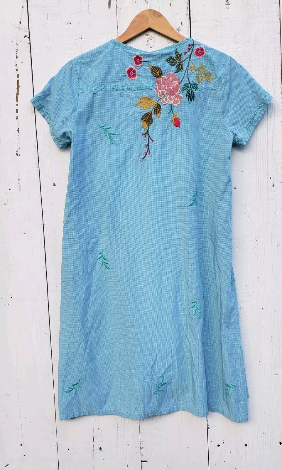 Johnny Was Workshop Adele Drape Cotton Blue Tunic Dress Women Sz S NEW