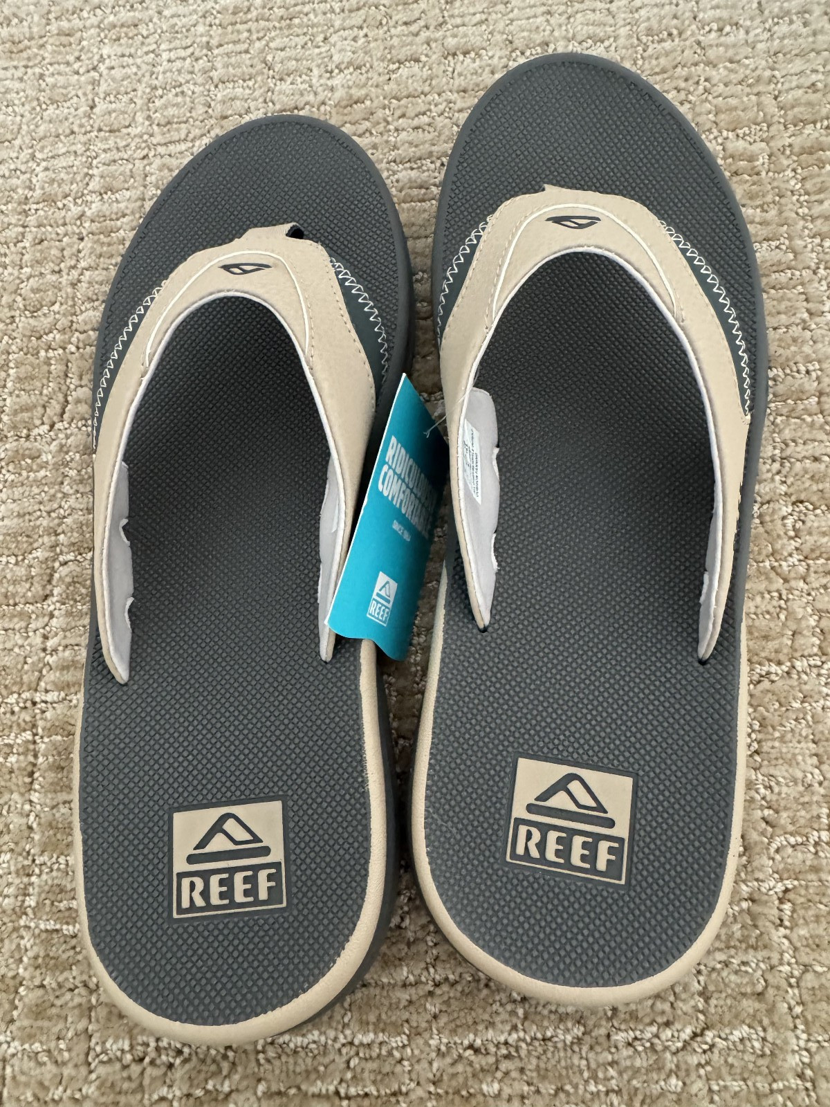 REEF Cushion Fanning Mens Sandals Flip Flops, Tan/Grey Men’s Size 11 – NEW!