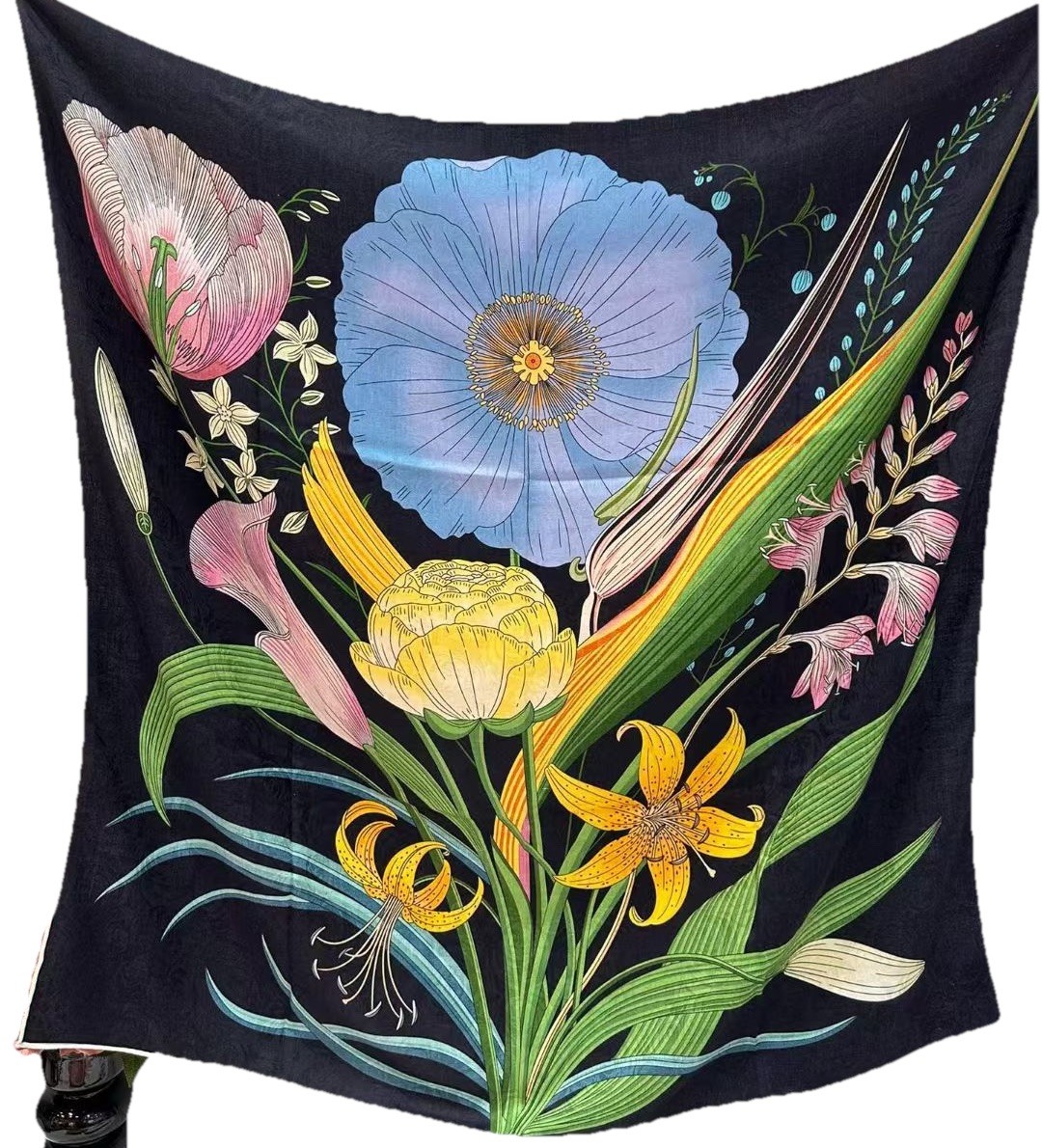 41″x41″Flower2 Print70shmere30%Silk Jacquard Double-sided Thin Scarf105x105cm