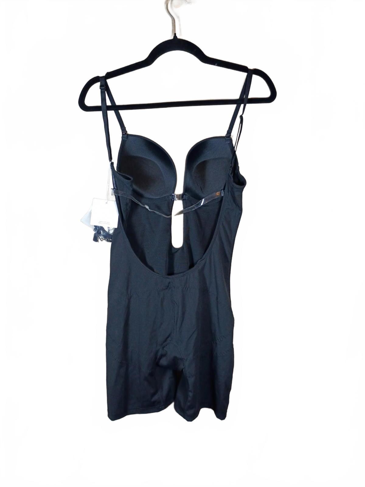 Slimers Backless Shapewear Bodysuit Slimming Built In Bra With Plunge Black M