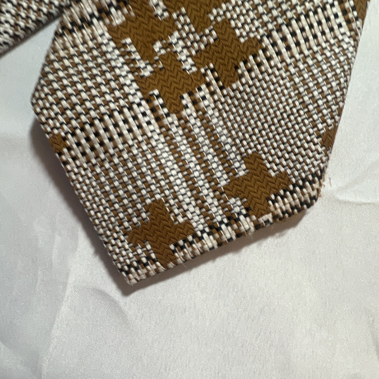 Jack’s Men’s Brown White Black Plaid Woven Nylon Pointed Tie