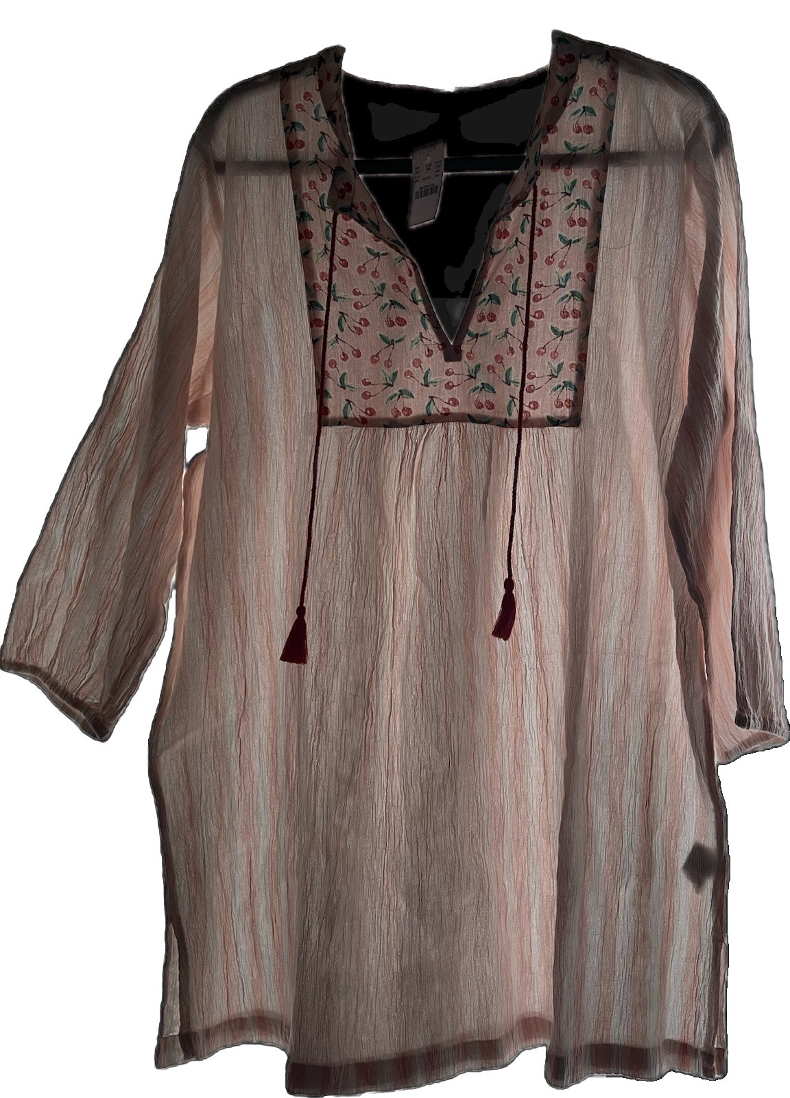 J.Crew Cherry Striped Mixed Print Gauzy Tunic Top – Coverup Size XXL. *NWT*