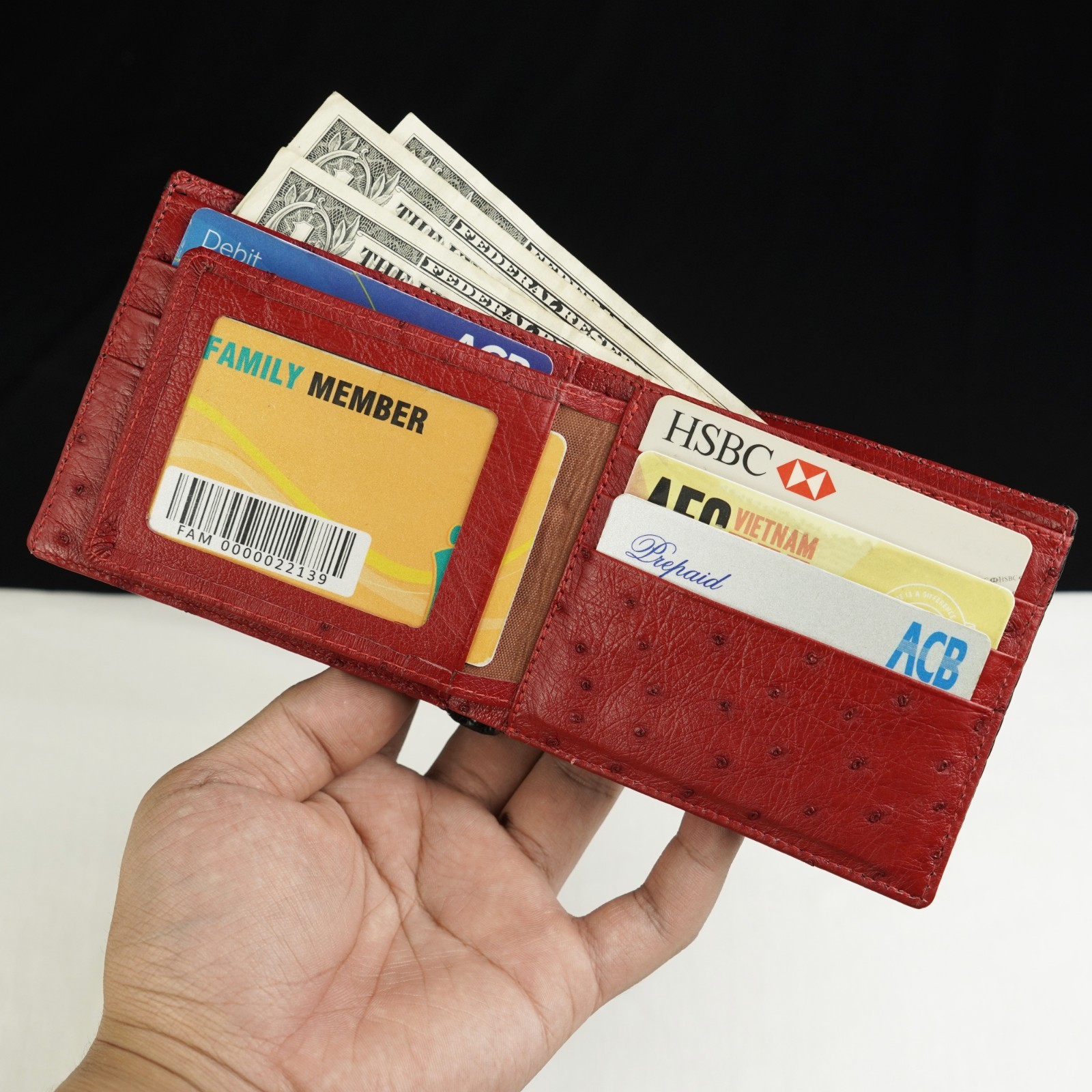 Luxury Crocodile Ostrich Leather Bifold Wallet For Men Real Exotic Skin Handmade