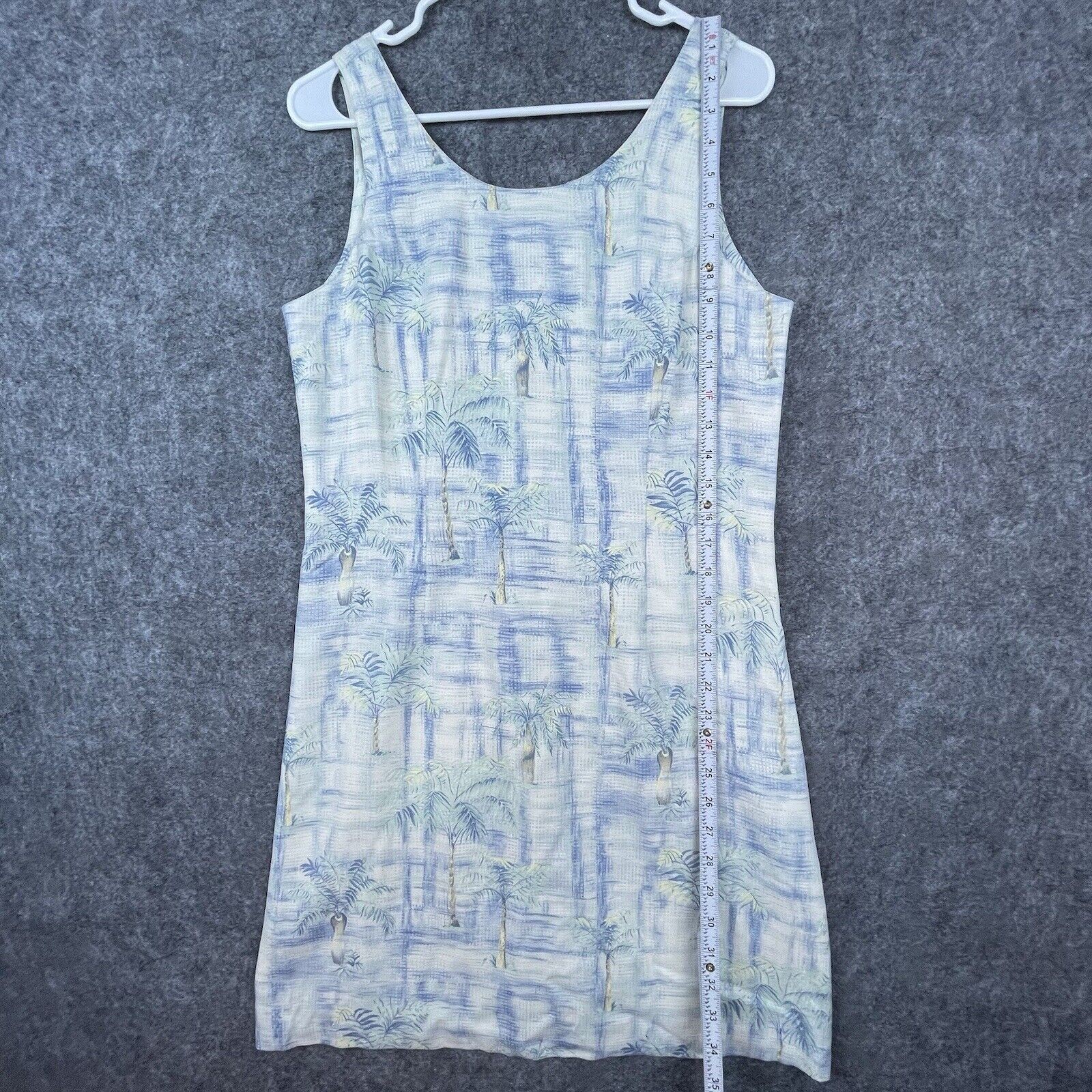 Pineapple Moon Dress Womens Medium Hawaiian 100% Silk Palm Trees Tropical Light