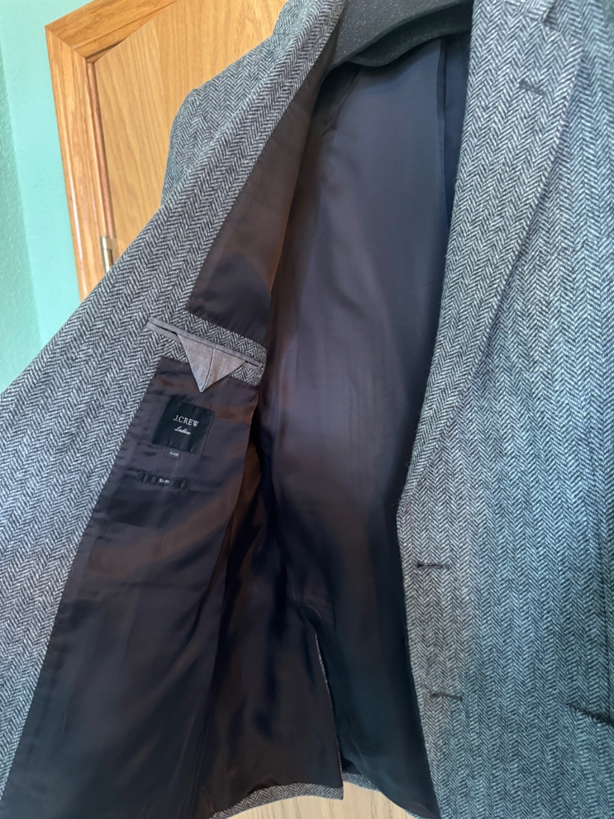 J Crew Ludlow Slim Blazer 44R Slim Gray Herringbone Wool Cotton