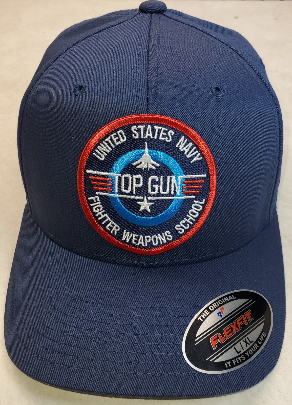 Top Gun Patch on Flexfit Style 6277 Hat / Navy Blue – L/XL 7 1/8″ – 7 5/8″