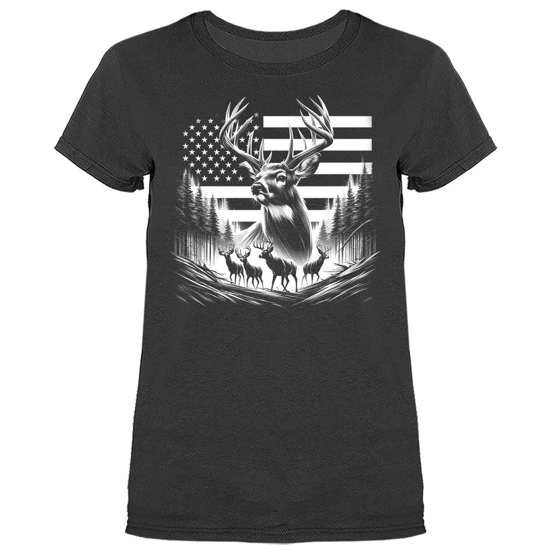 American Flag Deer Hunting Buck Wildlife Wilderness Outdoor Nature T-shirt