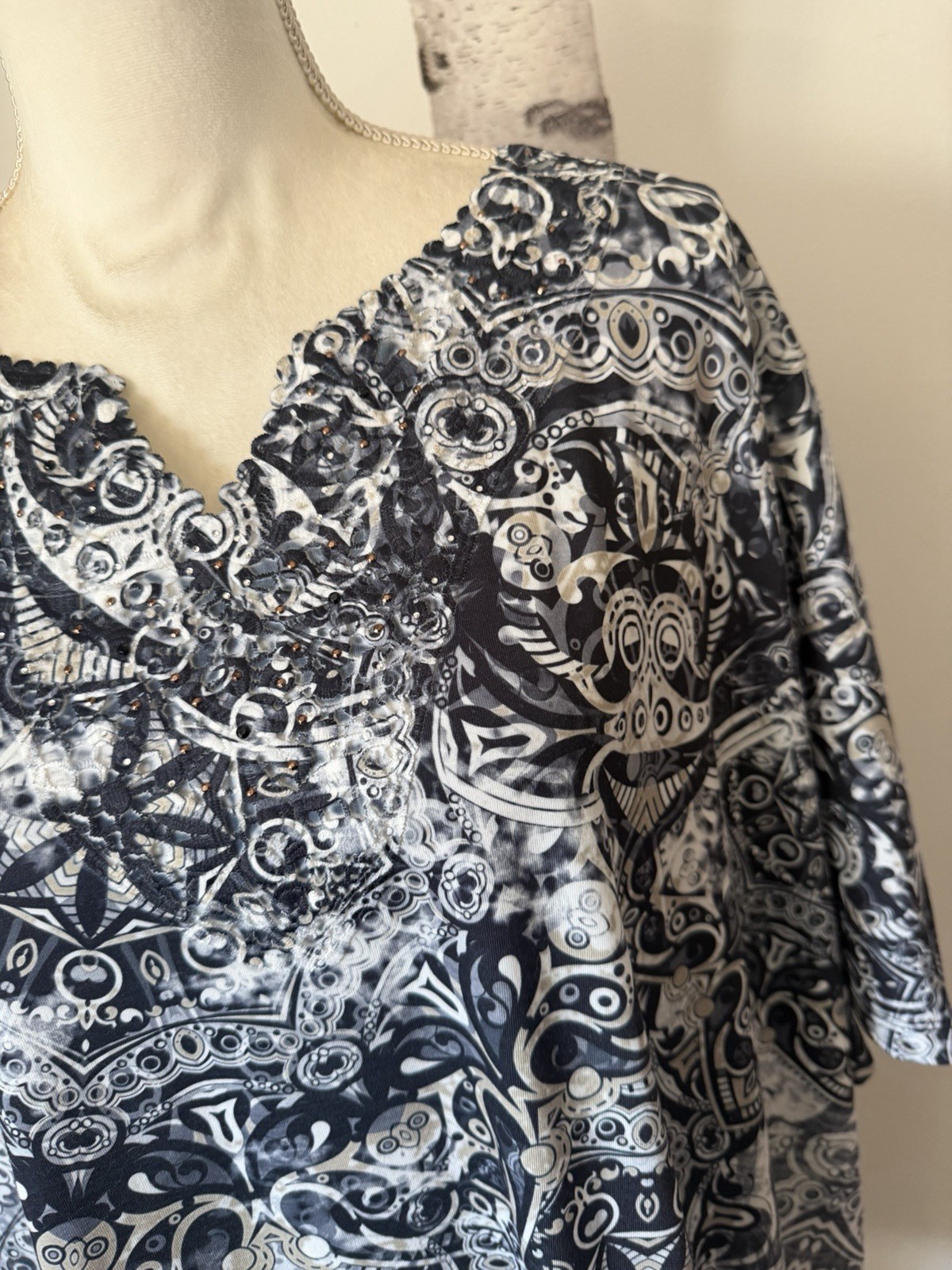 Catherines 3X Plus Size Black White Paisley Swing Tunic