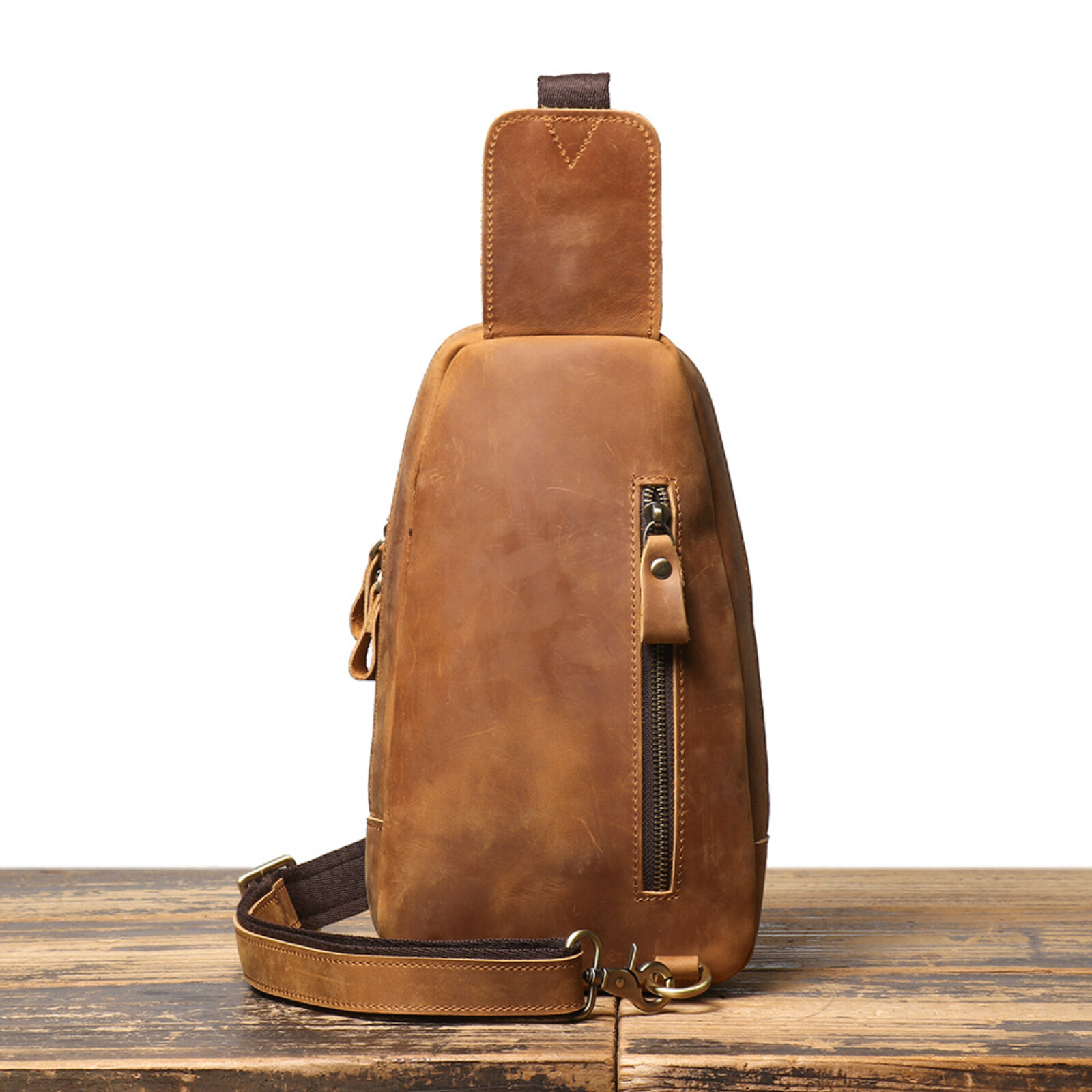Men’s Leather Sling Bag Chest Crossbody Shoulder Pack Vintage Style Everyday Use