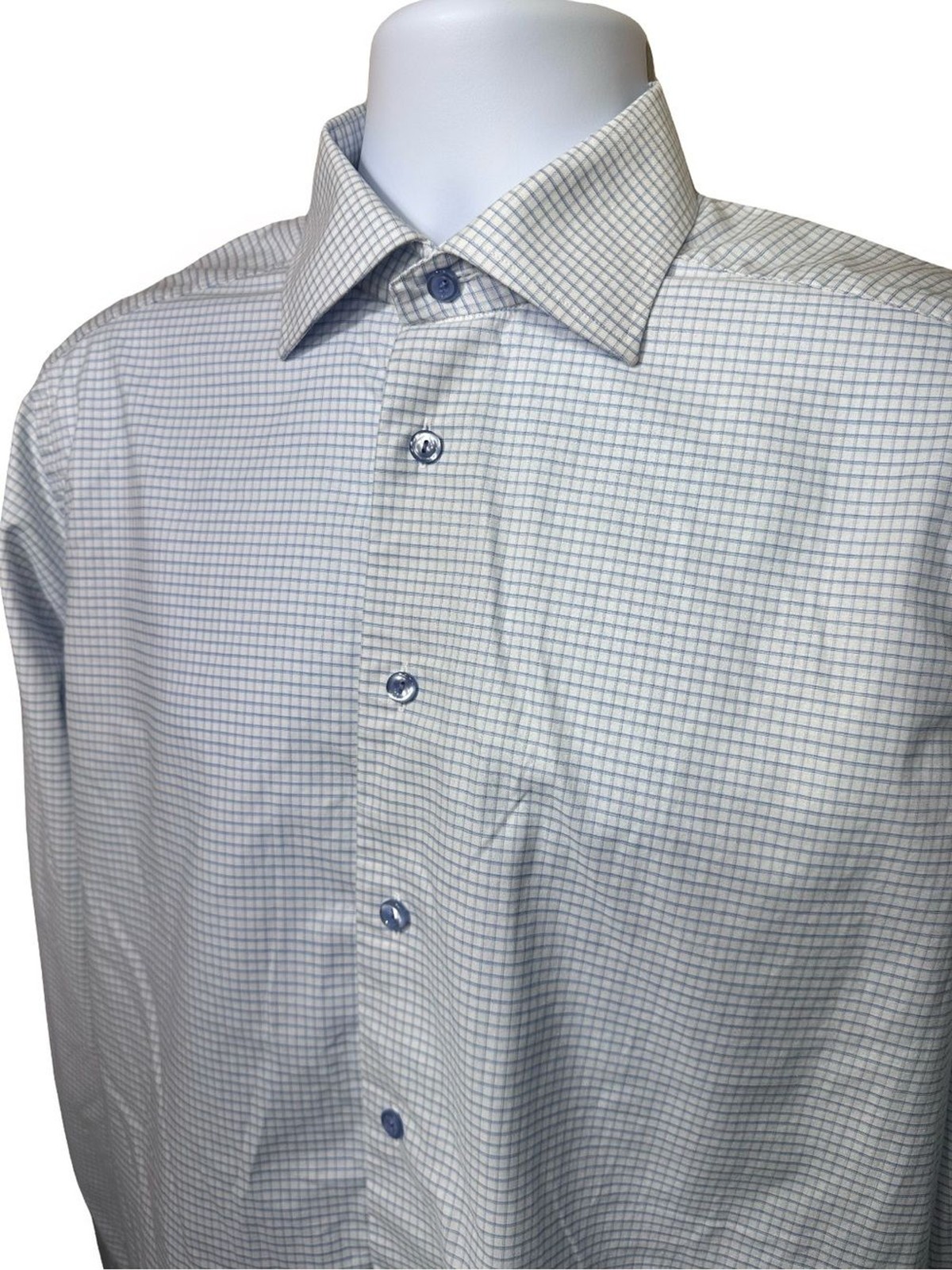 Eton Contemporary Fit White and Blue Mini Check Dress Shirt 15.5 / 39