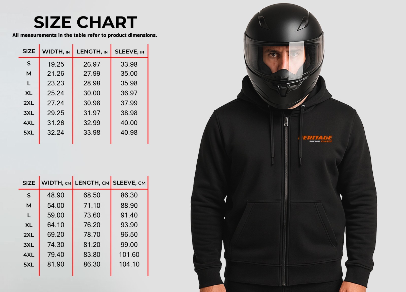 Harley-Davidson FLSTC & FLSTCI Heritage Softail Classic – Motorcycle ZIP Hoodie