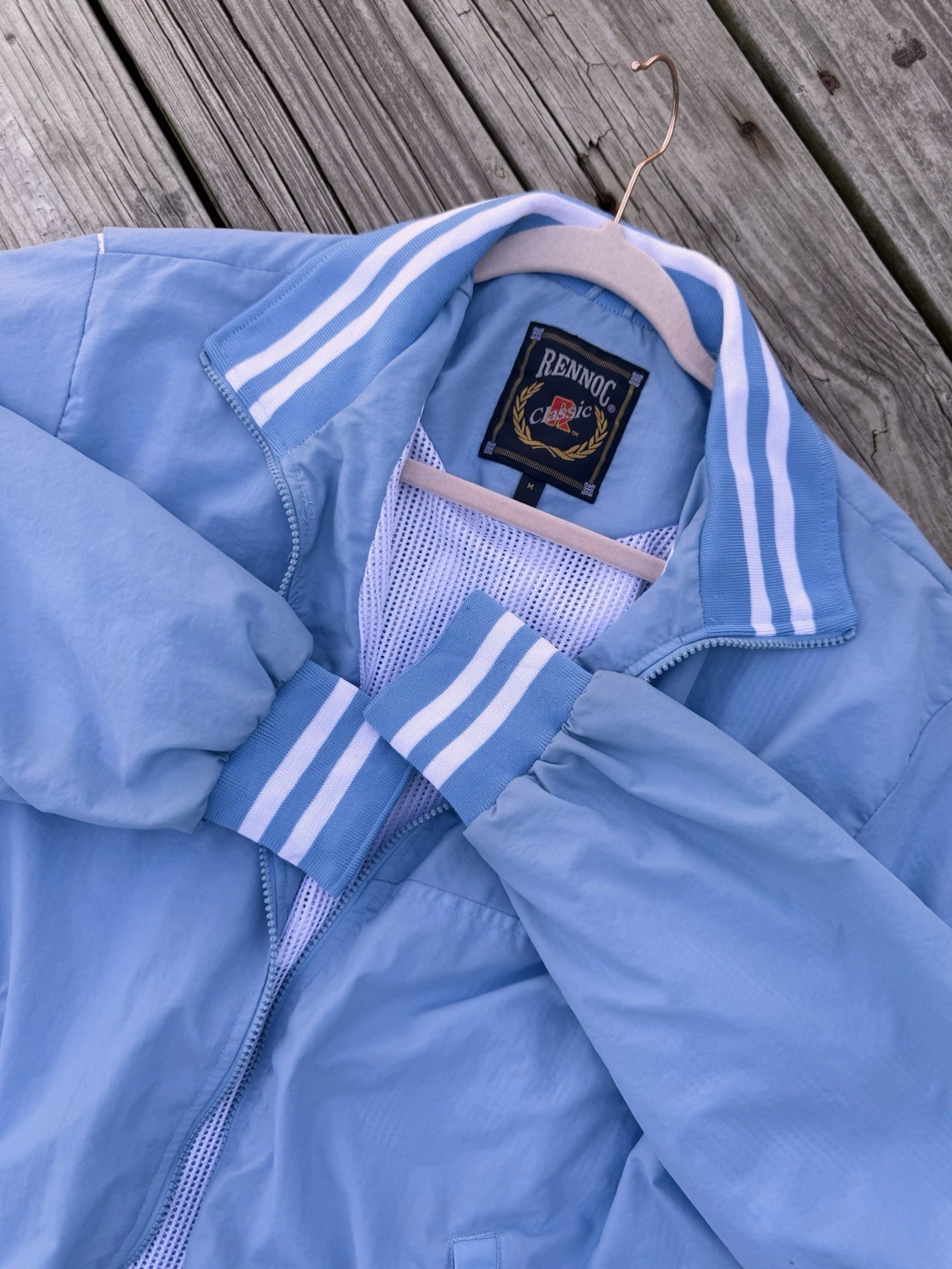 Rennoc Classic Windbreaker Jacket Mens Medium Light Blue Full Zip Style