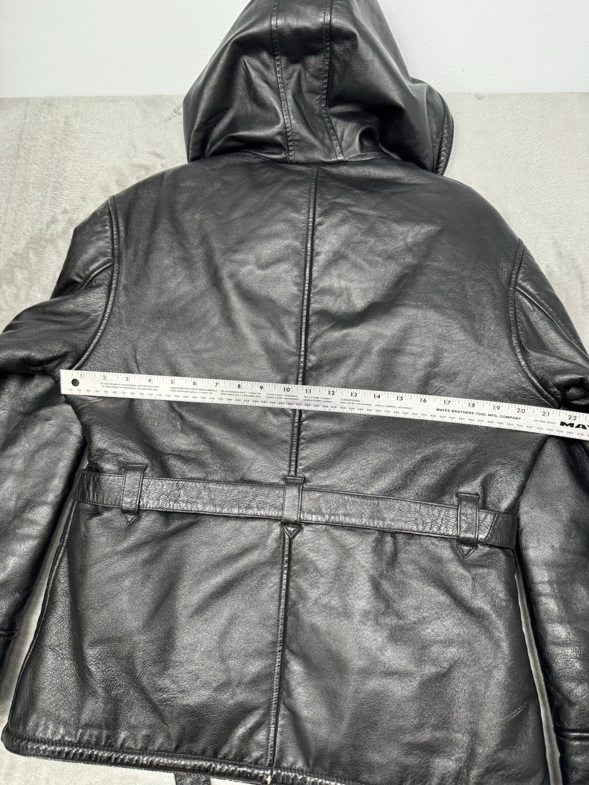 Vintage Wilsons Leather Jacket Womens Medium Hooded Belted Faux Fur Moto 90s Y2K