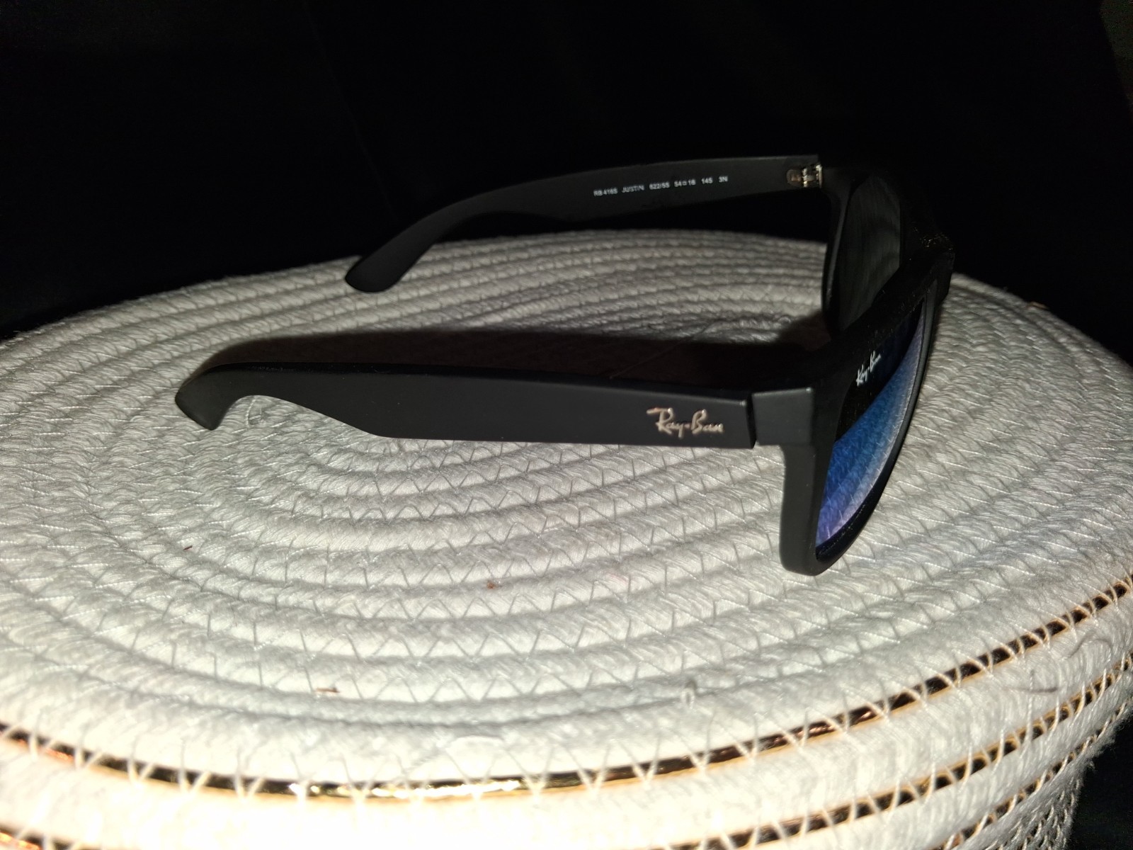 Ray-Ban Justin RB4165 Black Frame Blue Mirrored Sunglasses 54-16